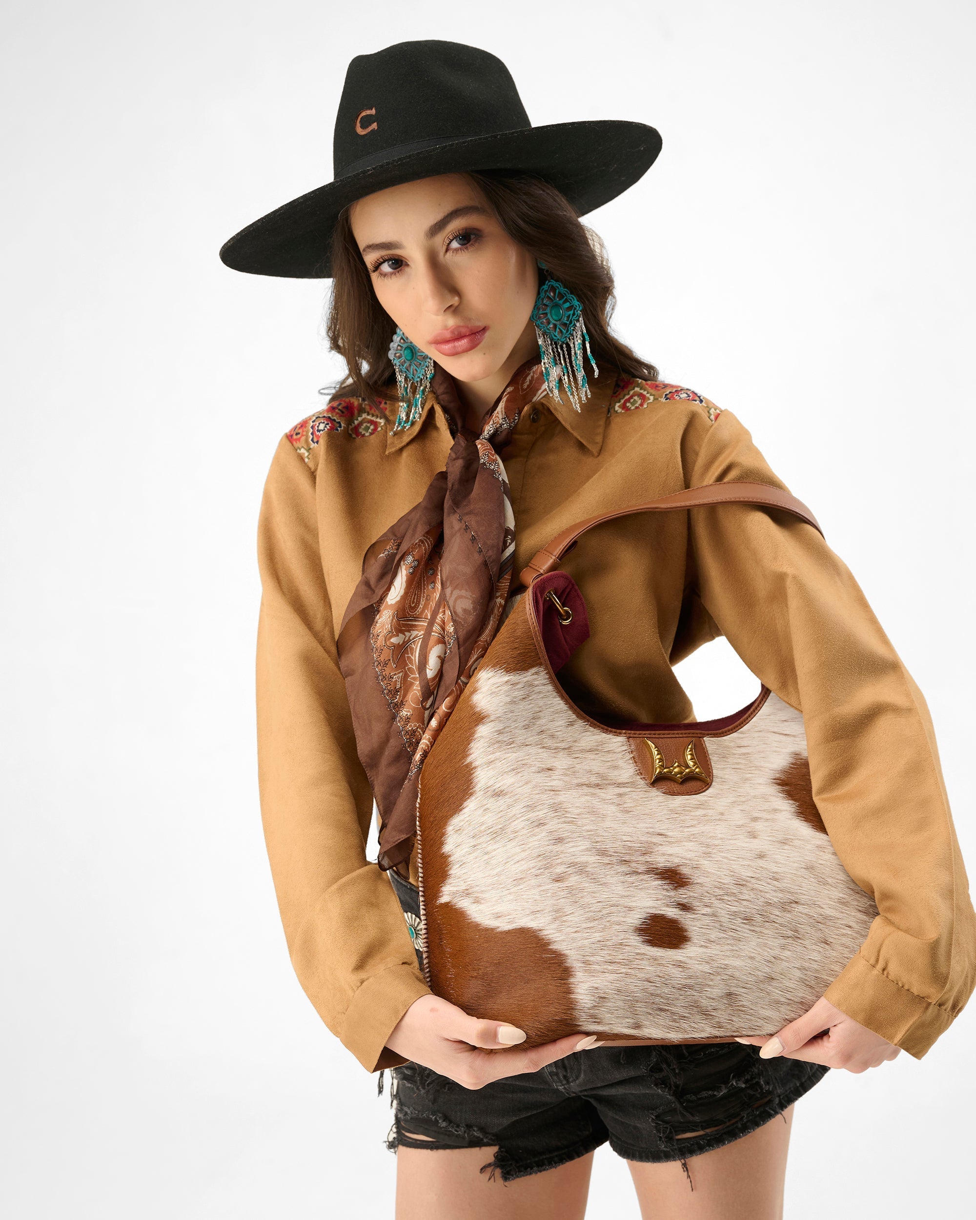 LW Large Purse - In Brown &amp; White Cowhide &amp; Calfskin