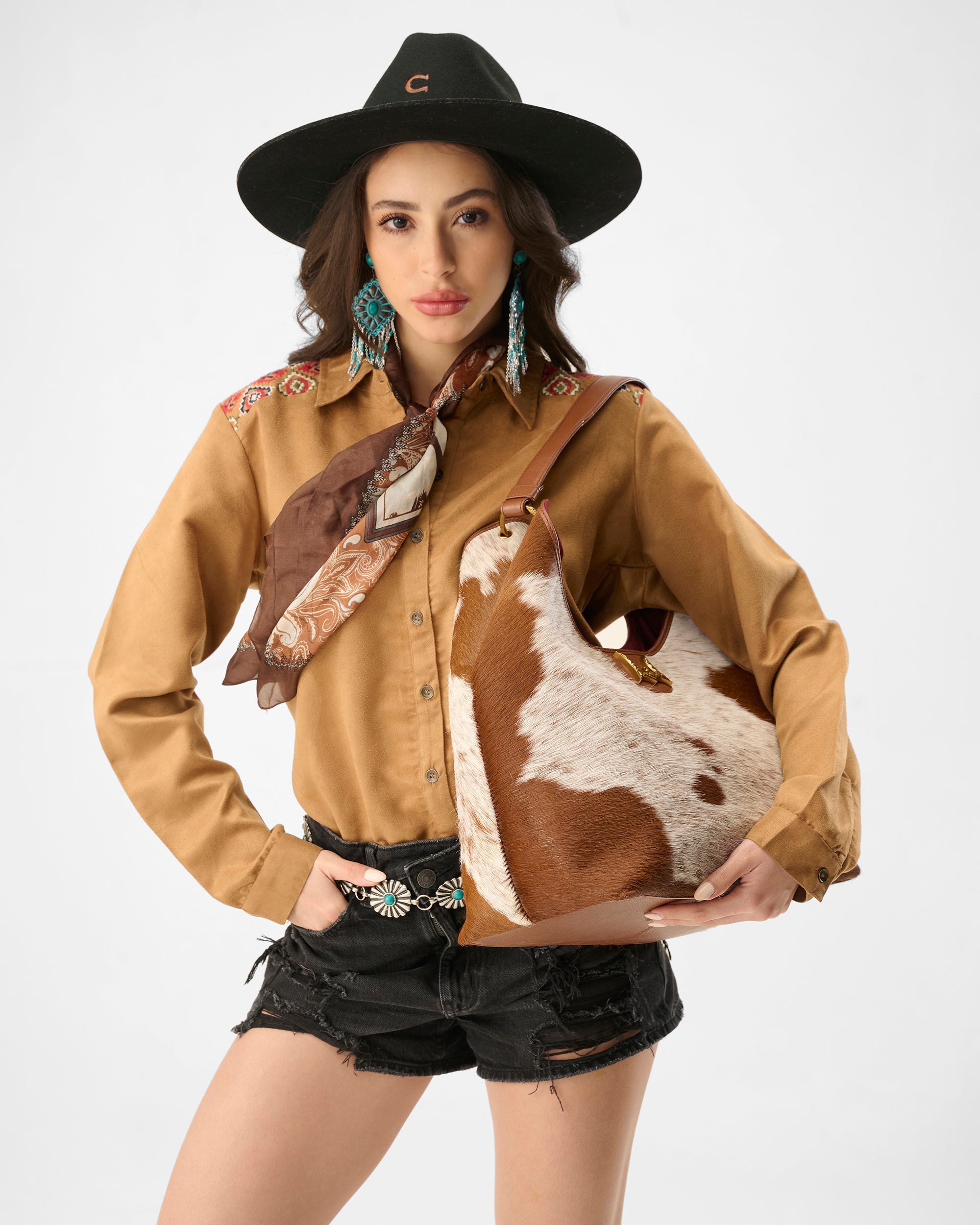 LW Large Purse - In Brown &amp; White Cowhide &amp; Calfskin