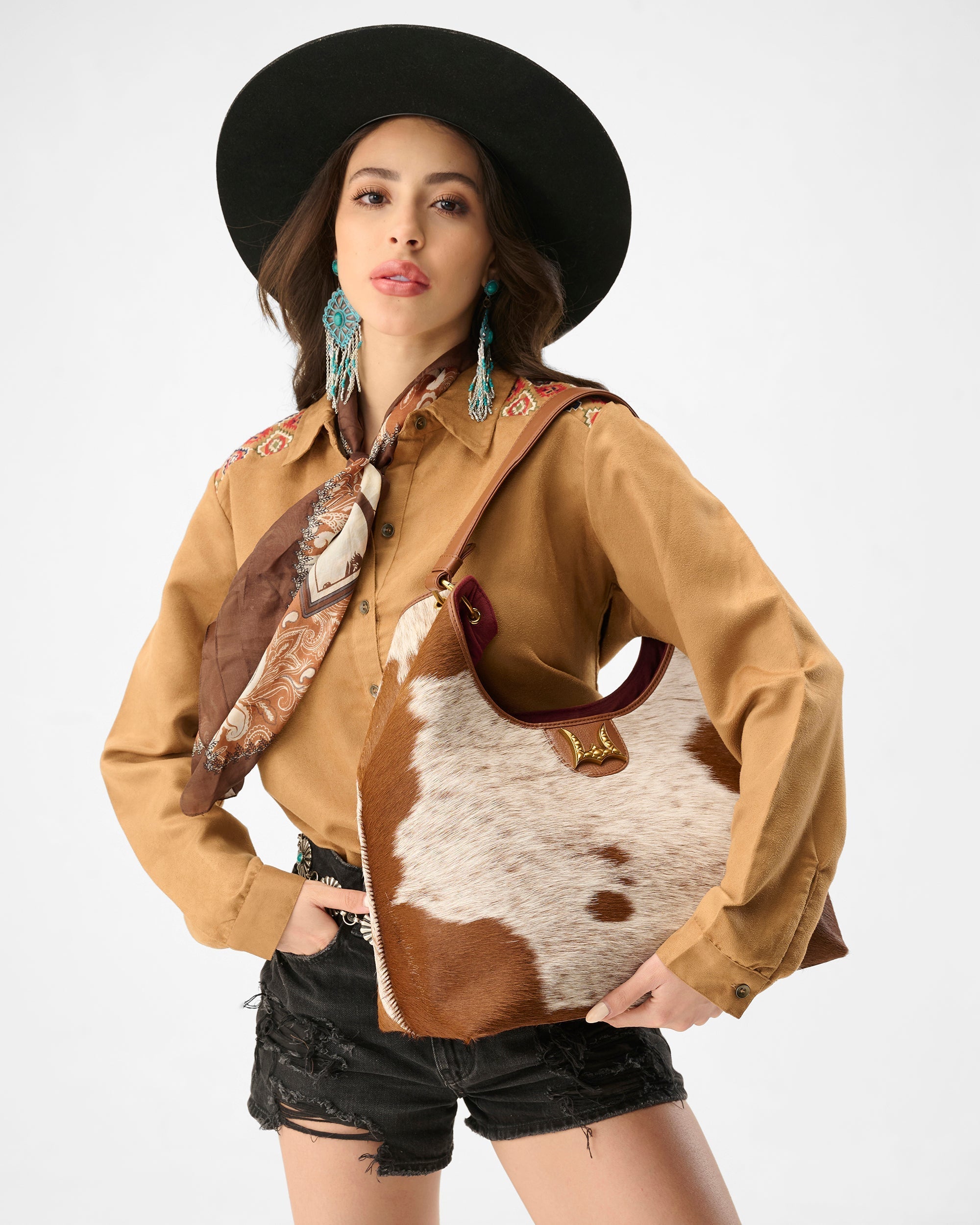 LW Large Purse - In Brown &amp; White Cowhide &amp; Calfskin