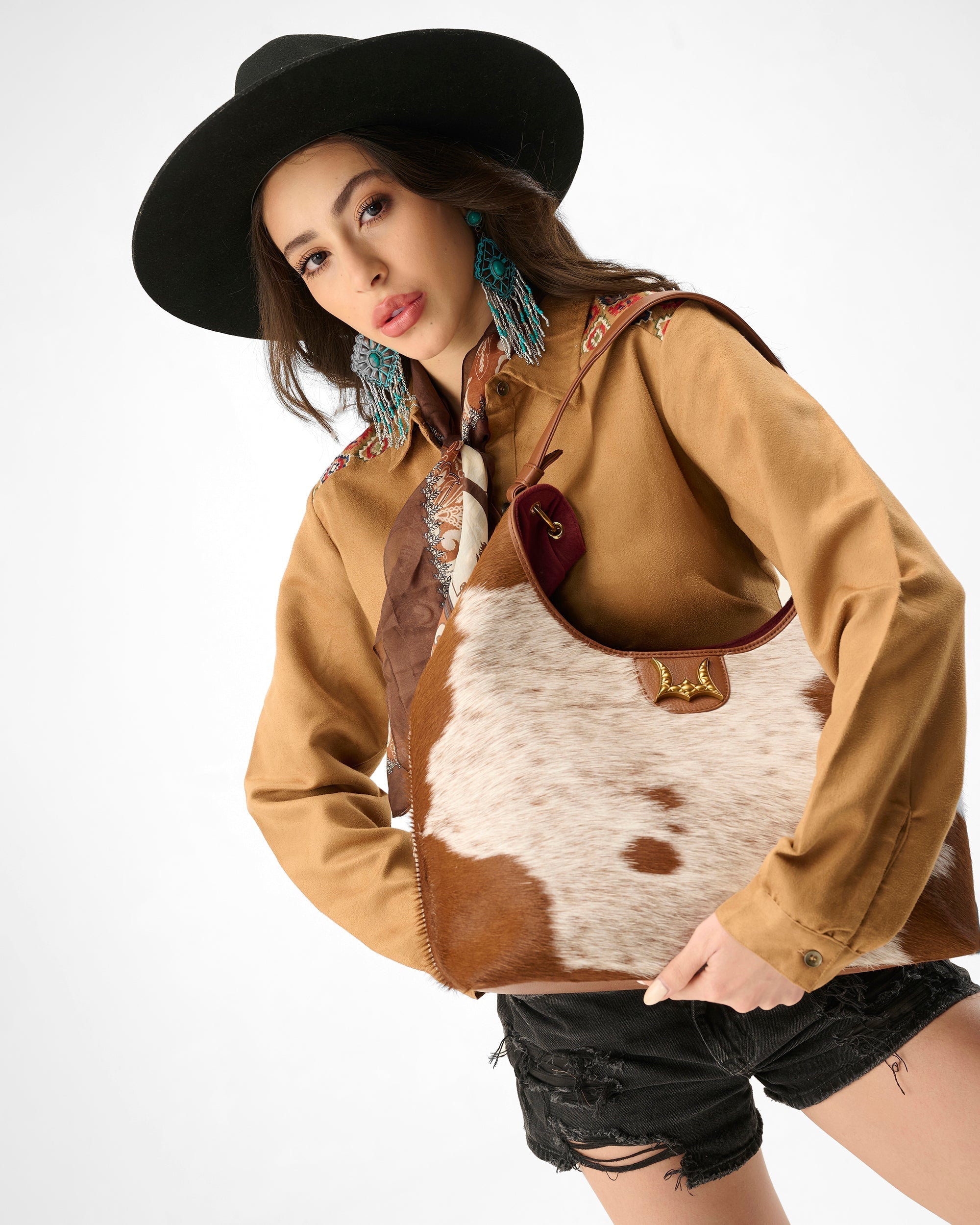 LW Large Purse - In Brown &amp; White Cowhide &amp; Calfskin