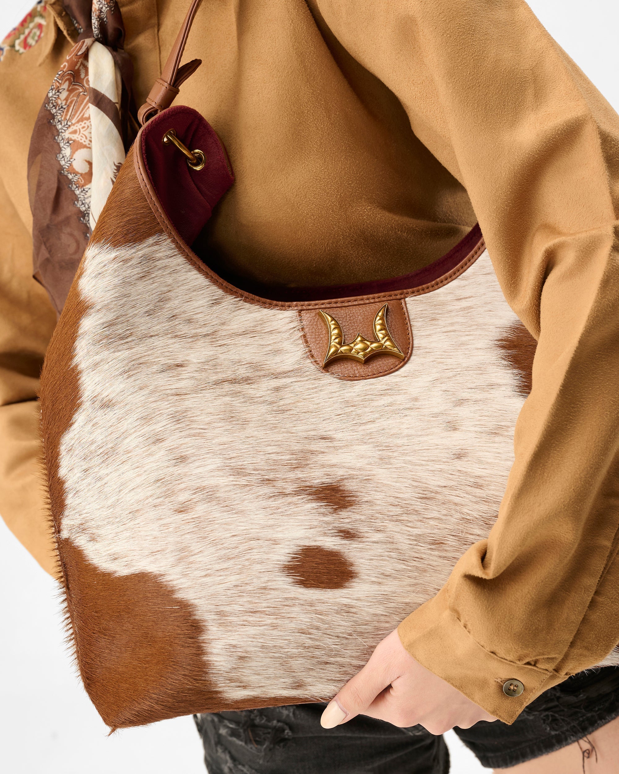 LW Large Purse - In Brown &amp; White Cowhide &amp; Calfskin