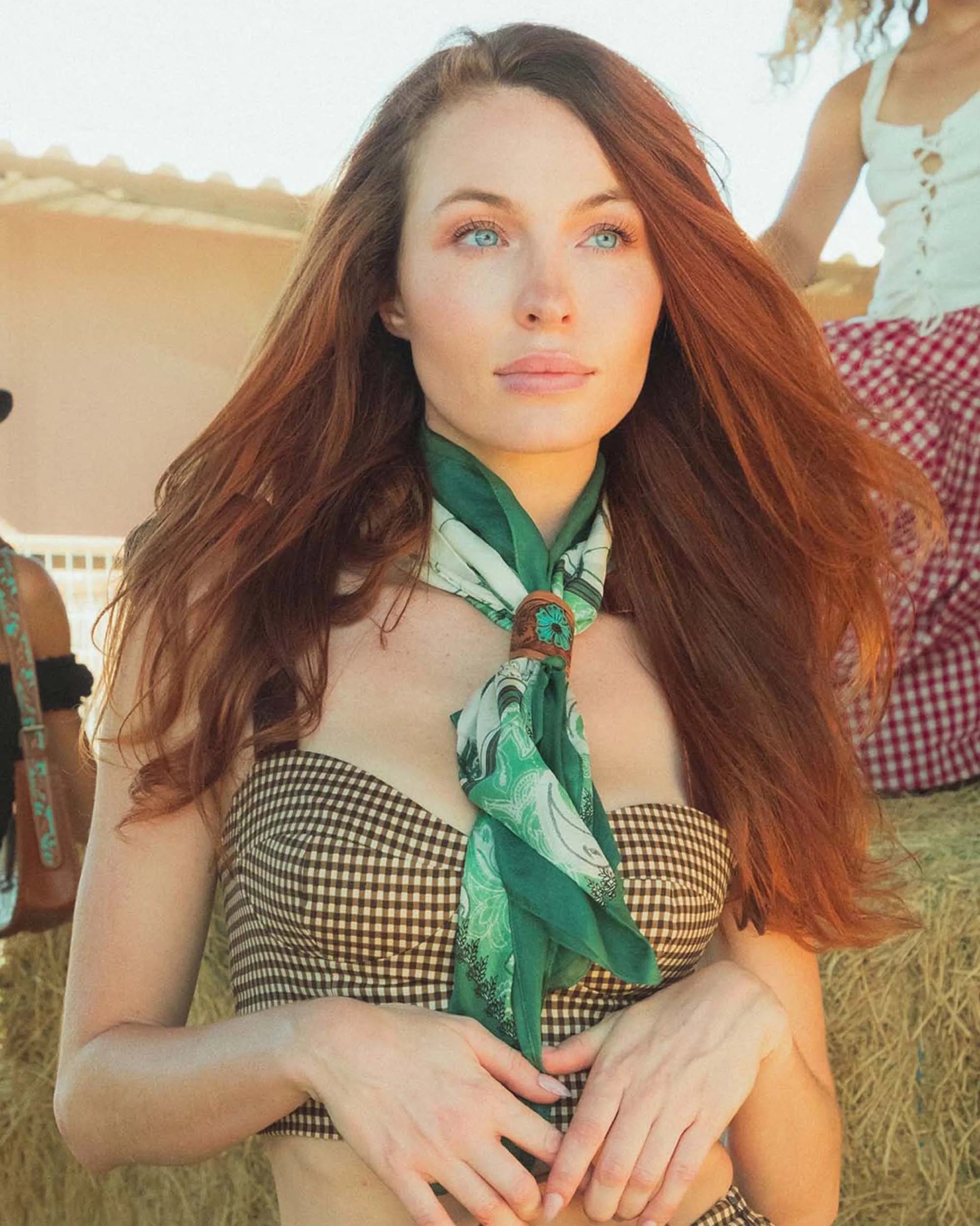 Daylight'S Ballet Silk Scarves With Handtooled Leather Slider - Western Sky
