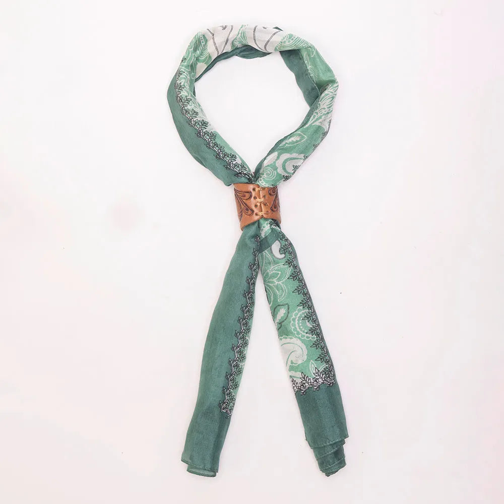 Daylight'S Ballet Silk Scarves With Handtooled Leather Slider - Western Sky