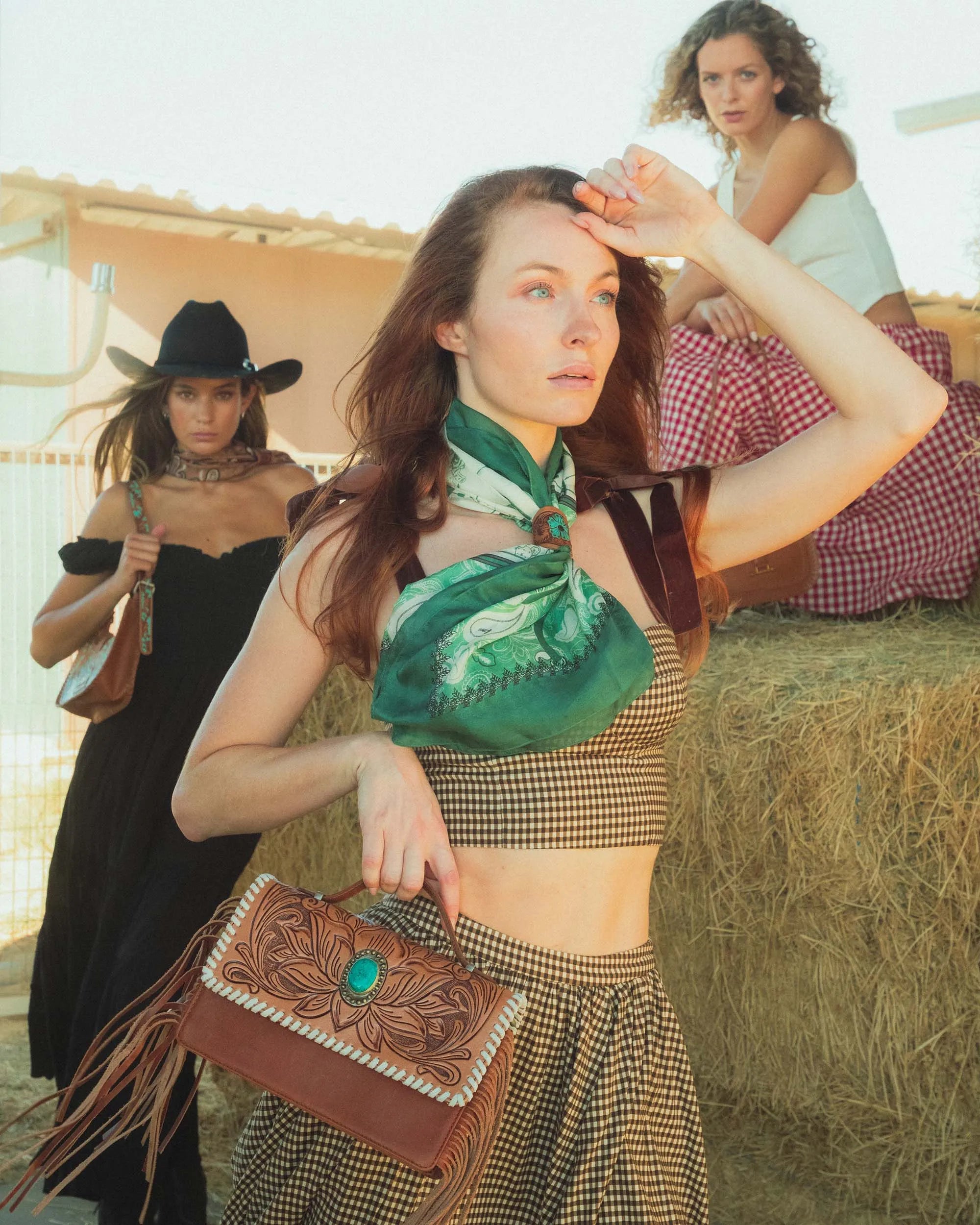 Daylight'S Ballet Silk Scarves With Handtooled Leather Slider - Western Sky