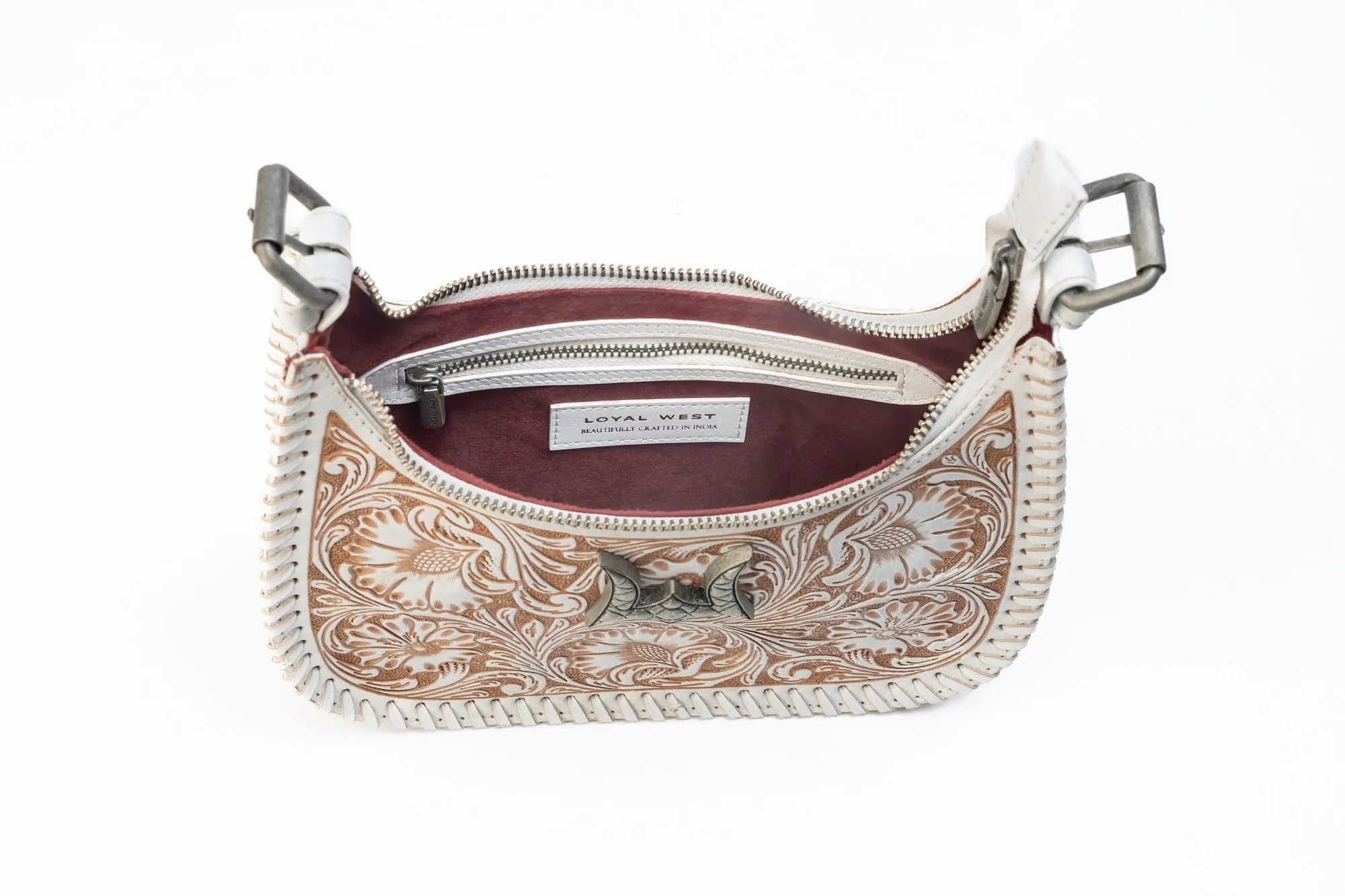 Dannia Medium Purse - Ivory Dust  Handtooled Leather And Calfskin