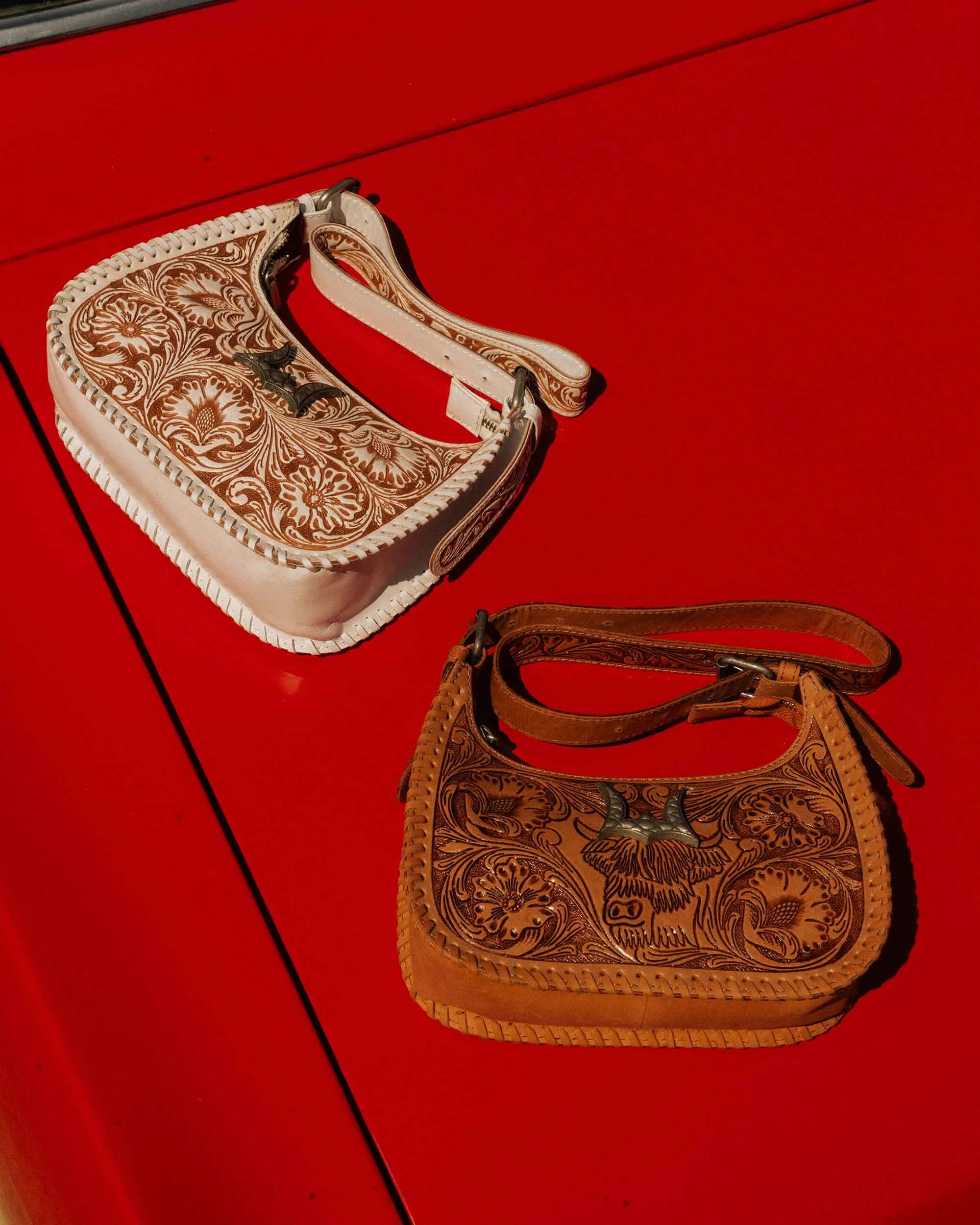 Dannia Medium Purse - Ivory Dust  Handtooled Leather And Calfskin
