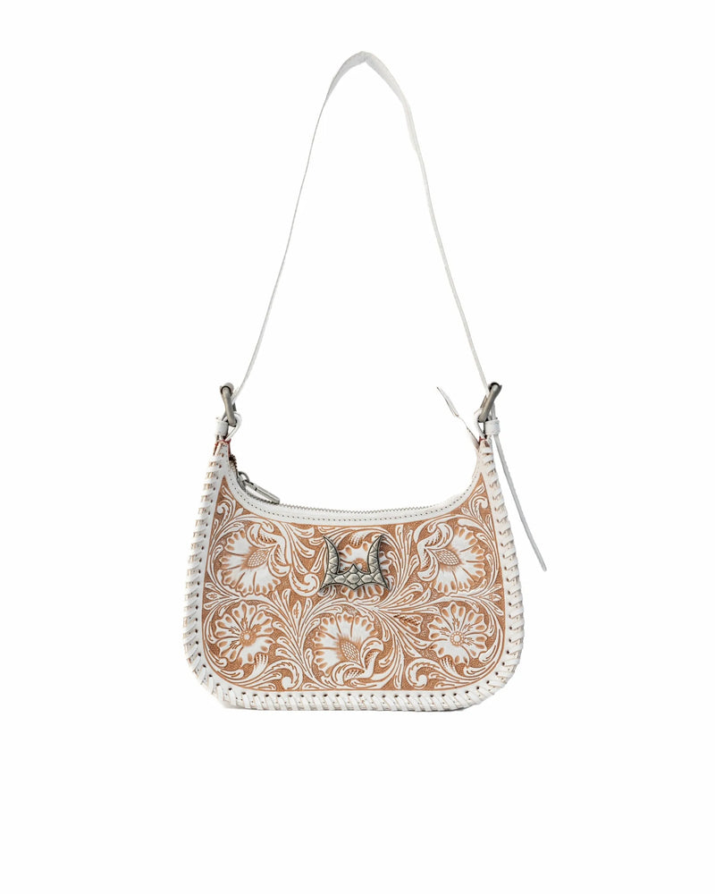 Dannia Medium Purse - Ivory Dust  Handtooled Leather And Calfskin
