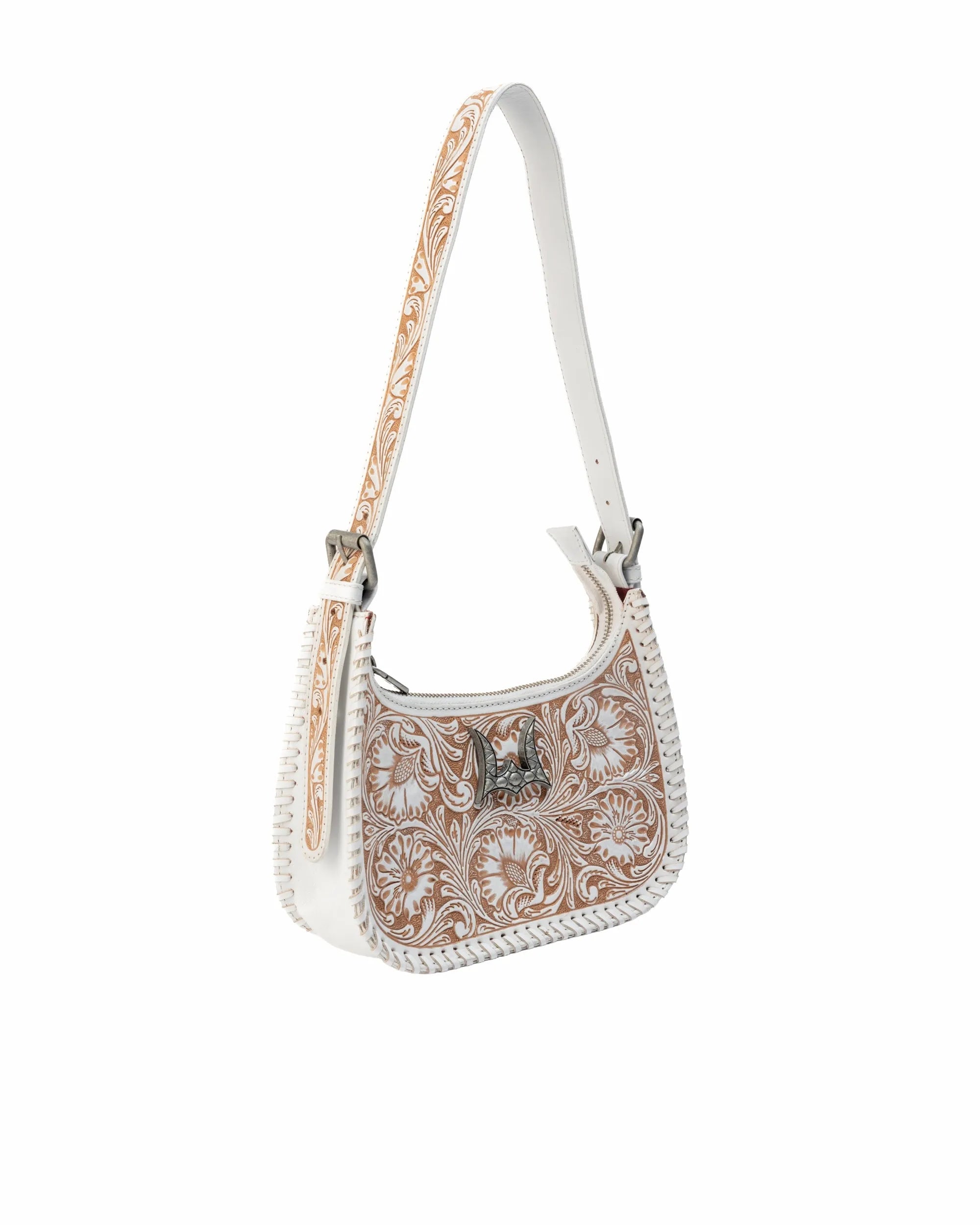 Dannia Medium Purse - Ivory Dust  Handtooled Leather And Calfskin