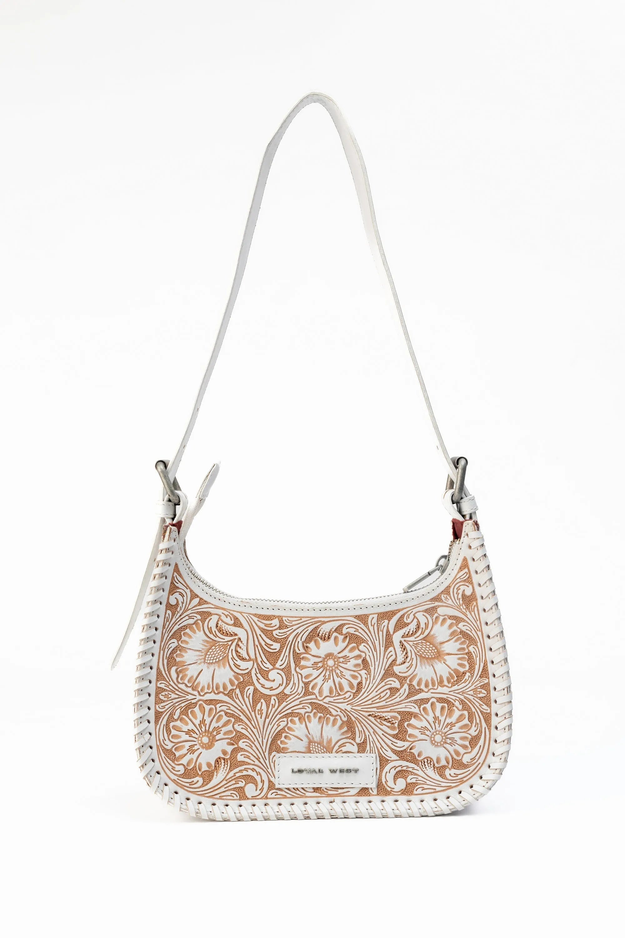 Dannia Medium Purse - Ivory Dust  Handtooled Leather And Calfskin