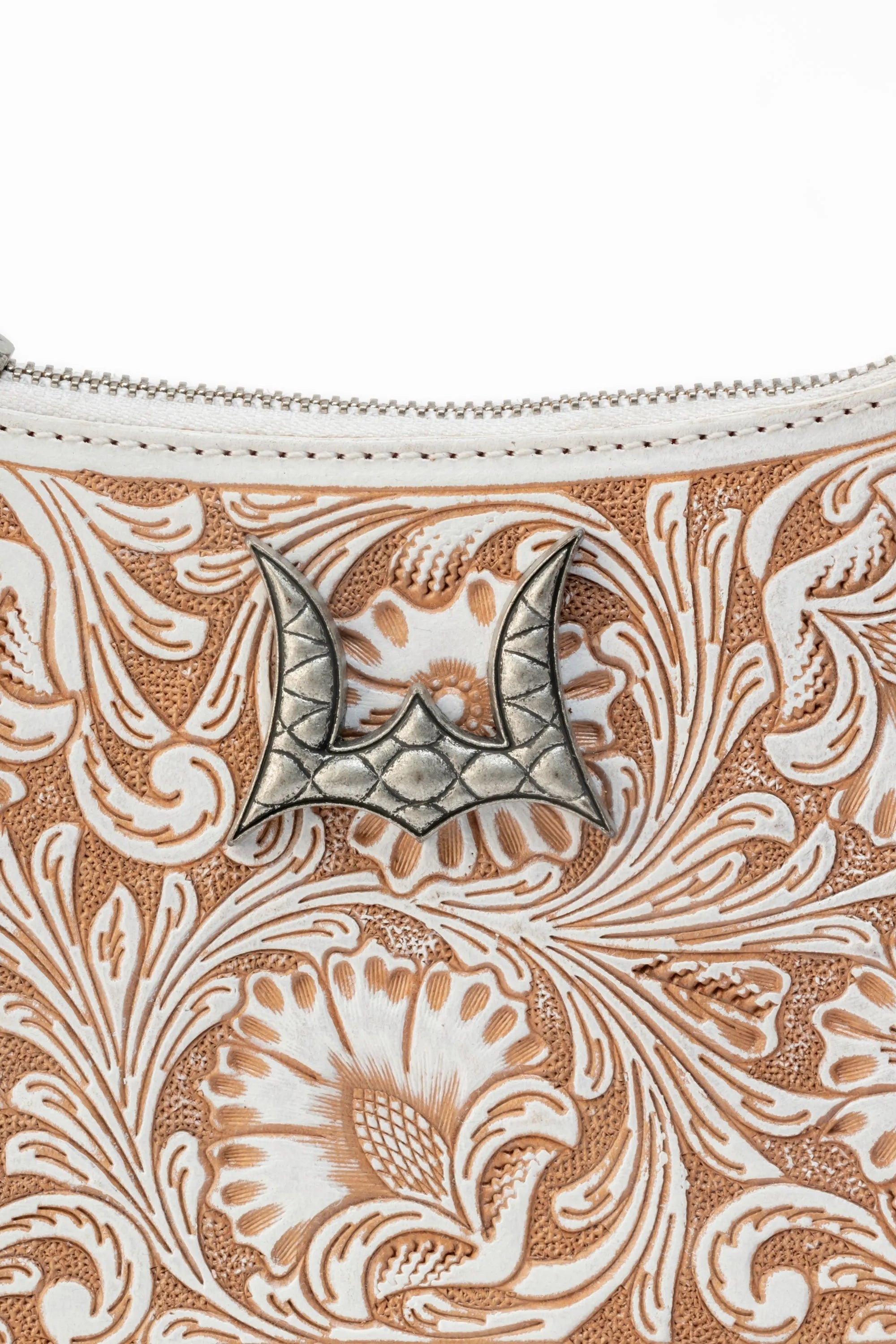 Dannia Medium Purse - Ivory Dust  Handtooled Leather And Calfskin
