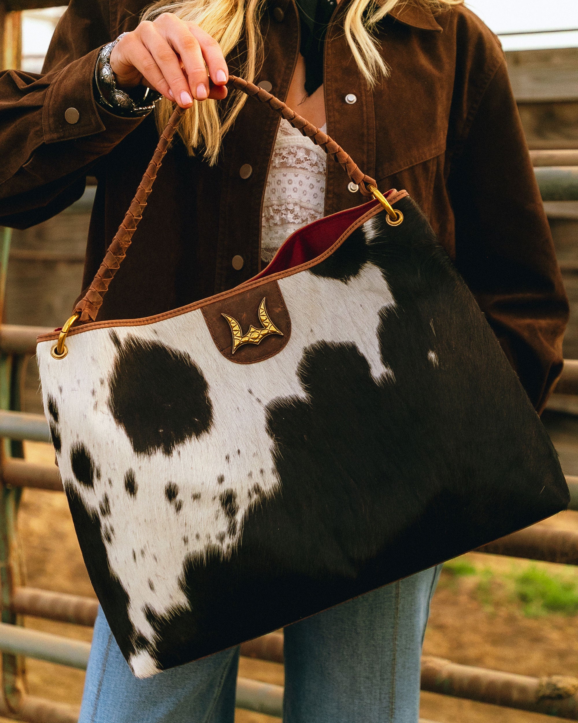Lw Large Hobo Bag In Black &amp; White Cowhide