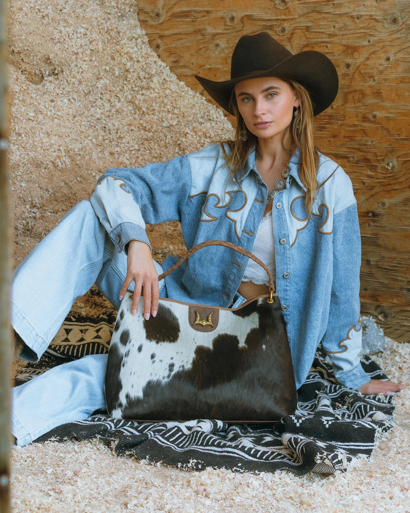 Lw Large Hobo Bag In Black & White Cowhide