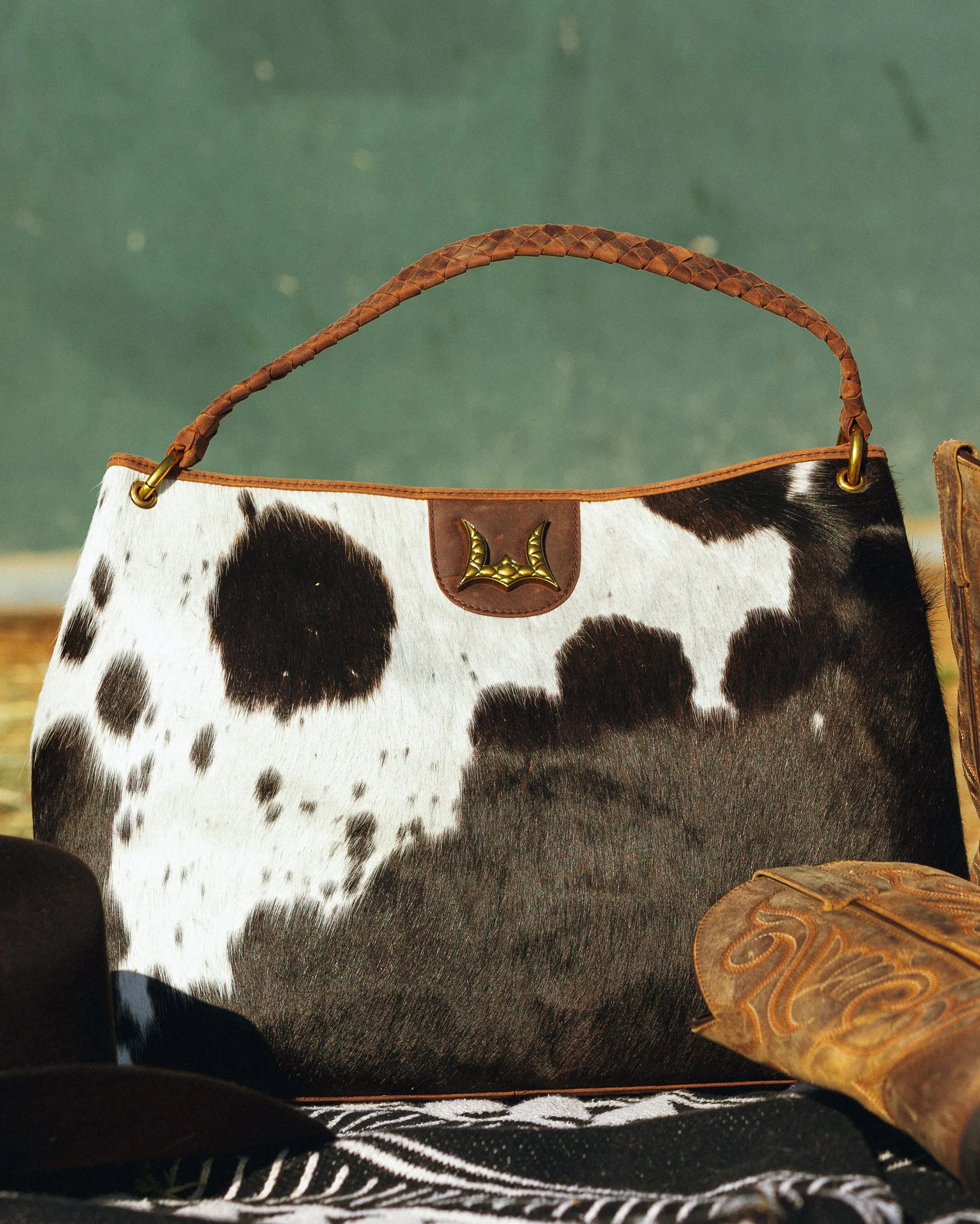 Lw Large Hobo Bag In Black &amp; White Cowhide