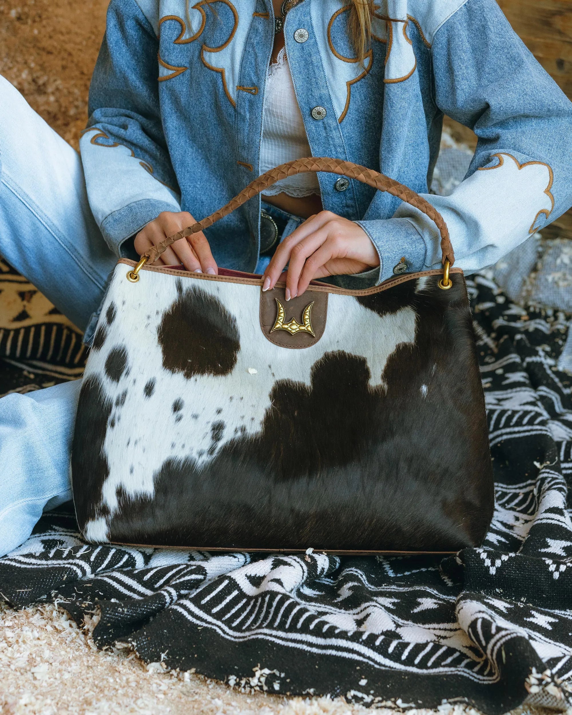 Lw Large Hobo Bag In Black &amp; White Cowhide
