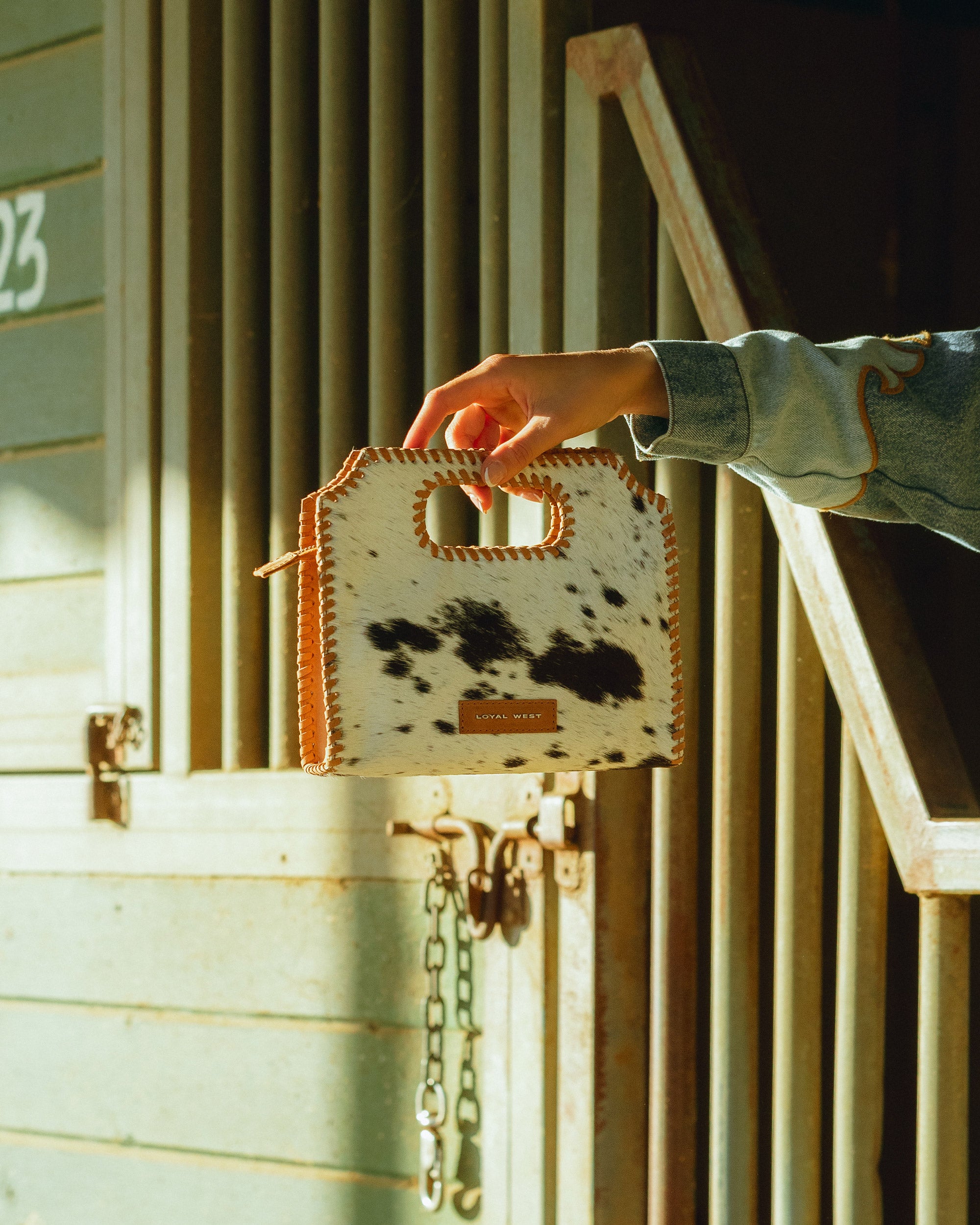 Alma Medium Hand Bag In Black &amp; White Cowhide