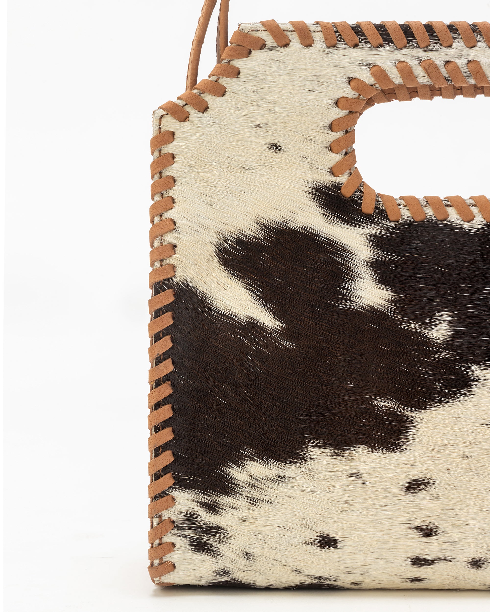 Alma Medium Hand Bag In Black &amp; White Cowhide