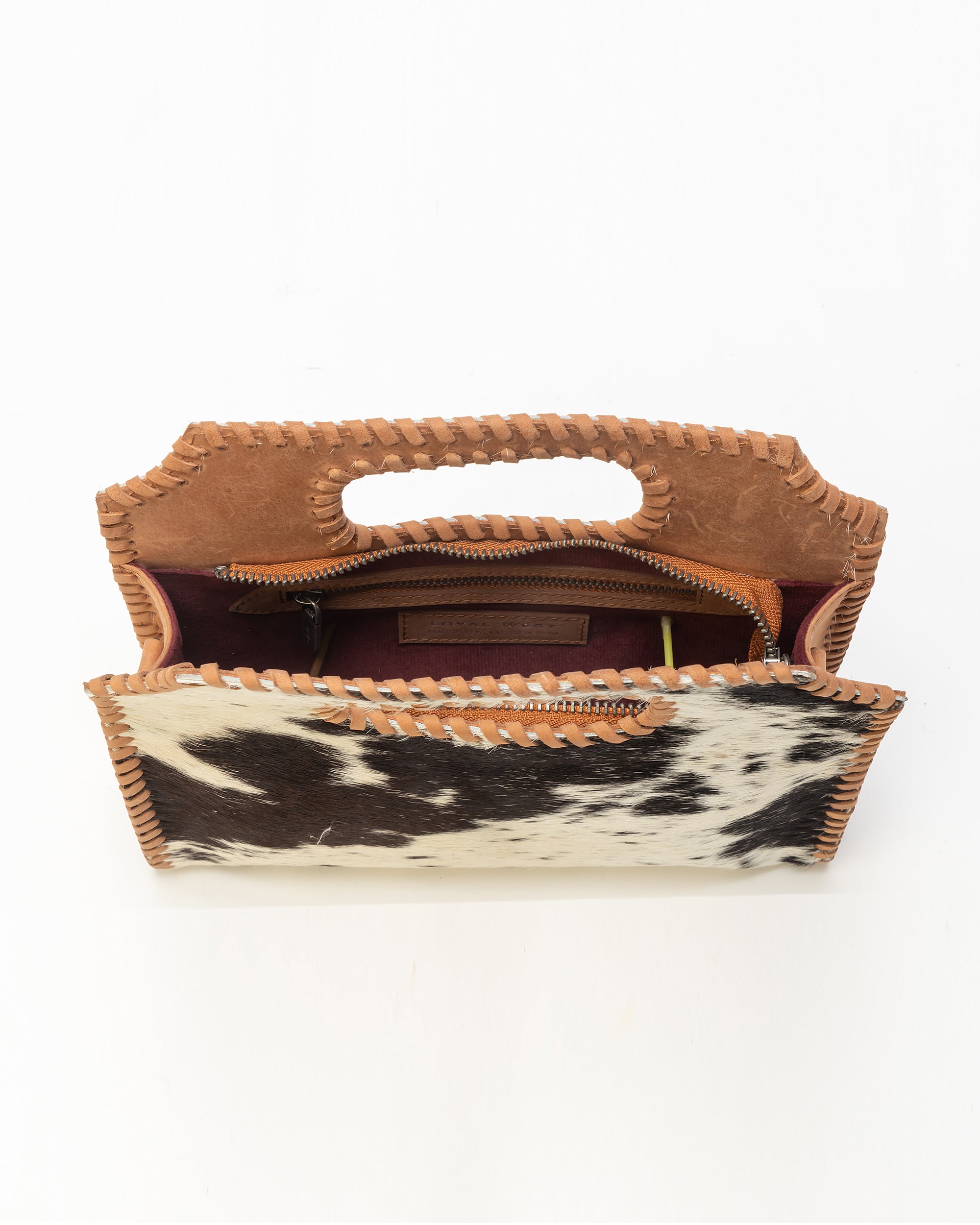 Alma Medium Hand Bag In Black &amp; White Cowhide