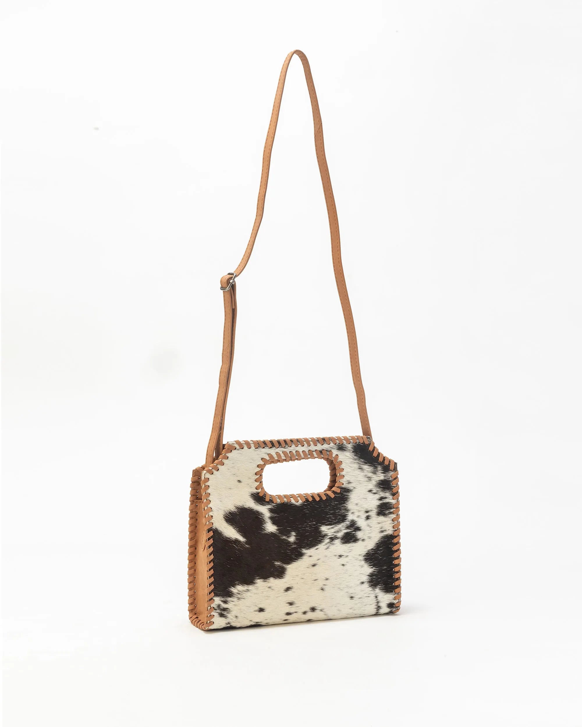 Alma Medium Hand Bag In Black &amp; White Cowhide