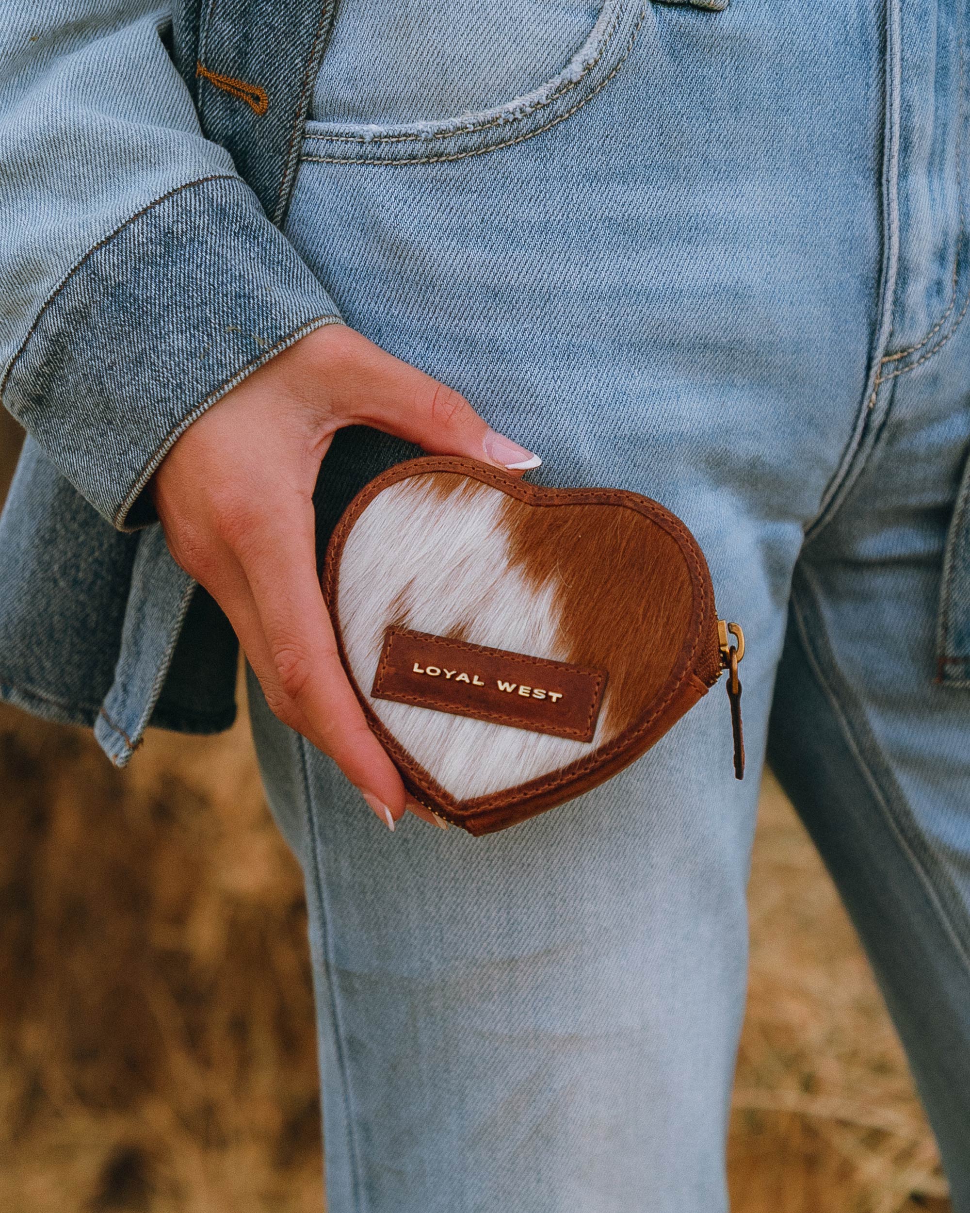 Cupid Coin Pouch In Brown &amp; White Cowhide