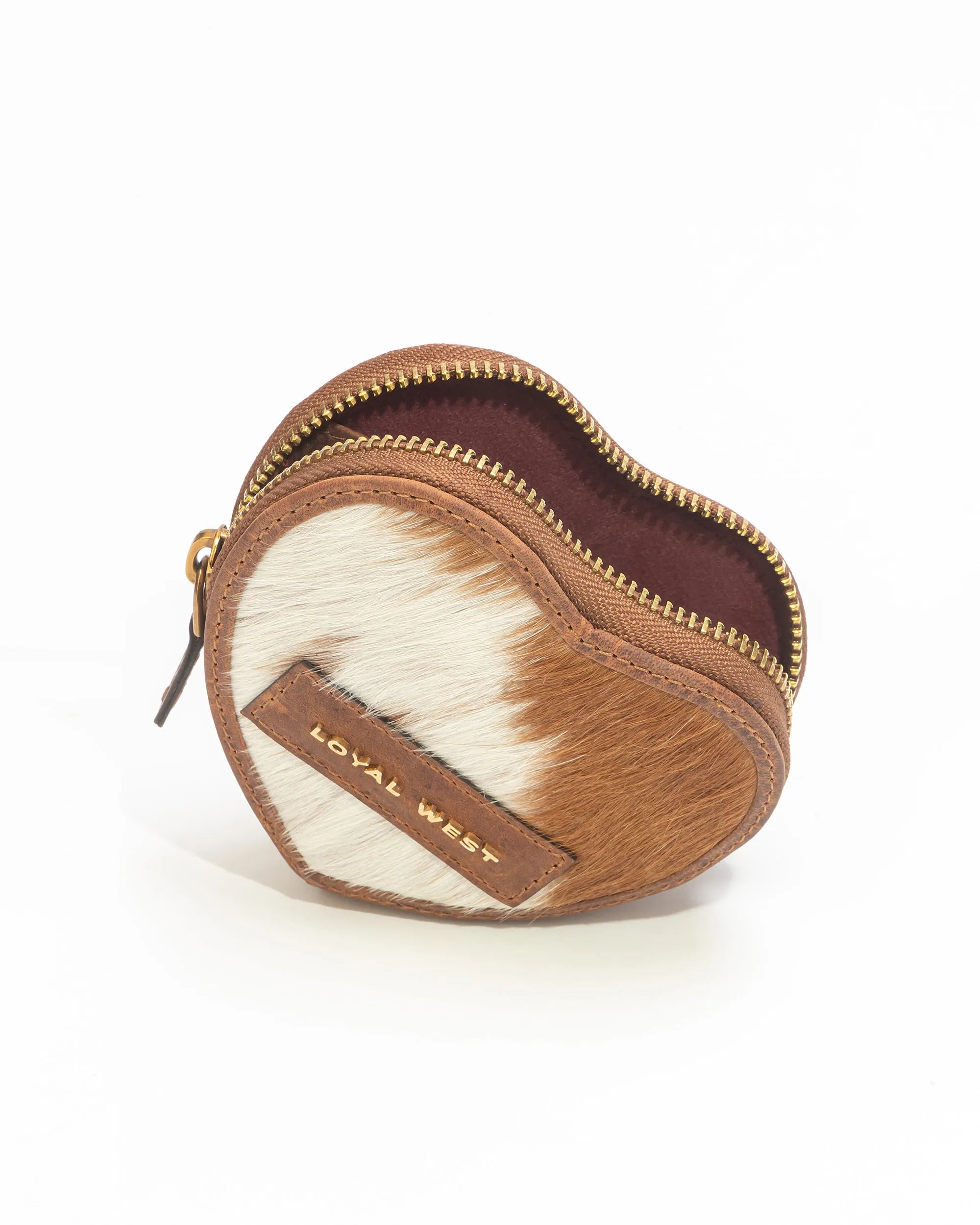 Cupid Coin Pouch In Brown &amp; White Cowhide