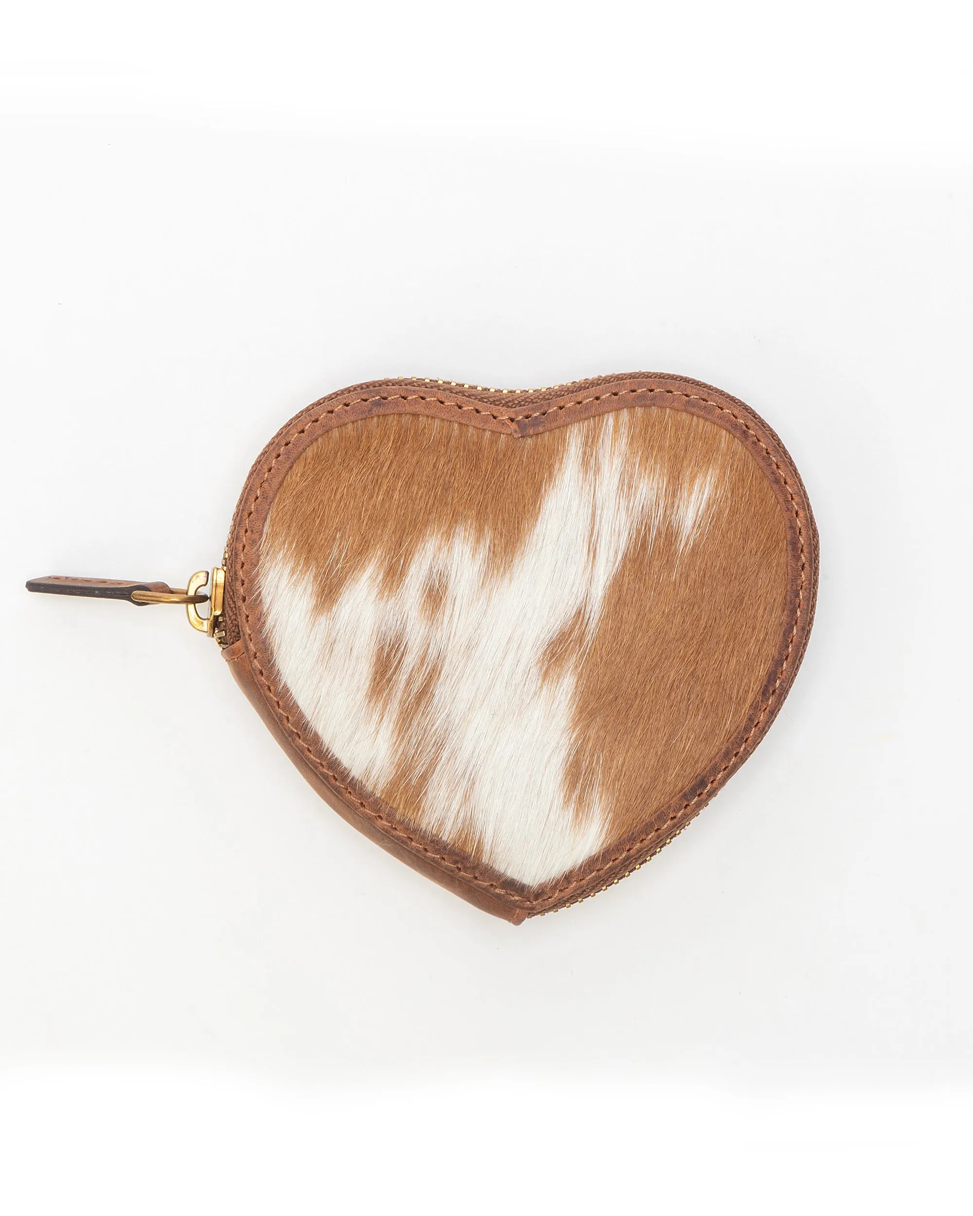 Cupid Coin Pouch In Brown &amp; White Cowhide