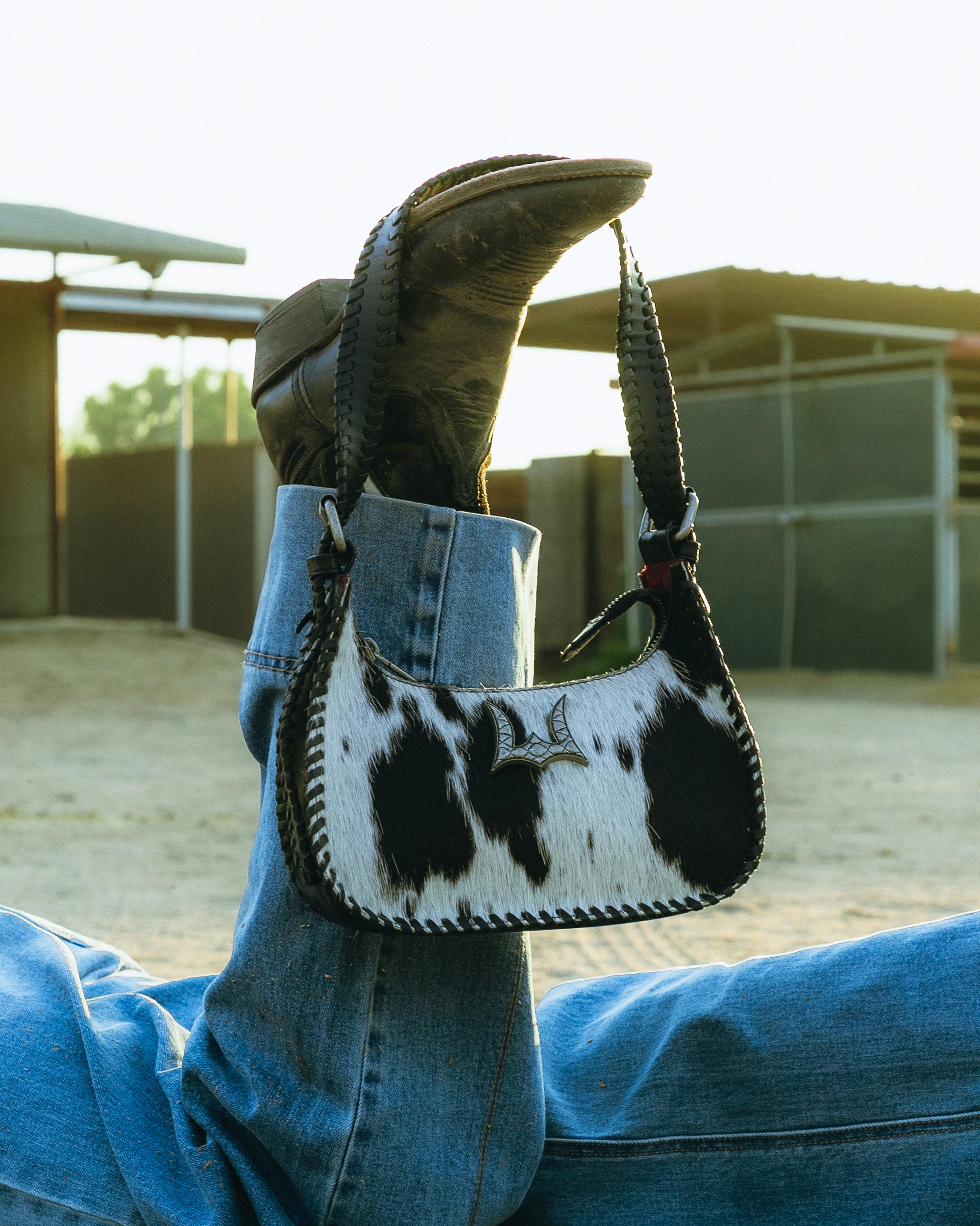 Dannia Medium Purse In Black &amp; White Cowhide