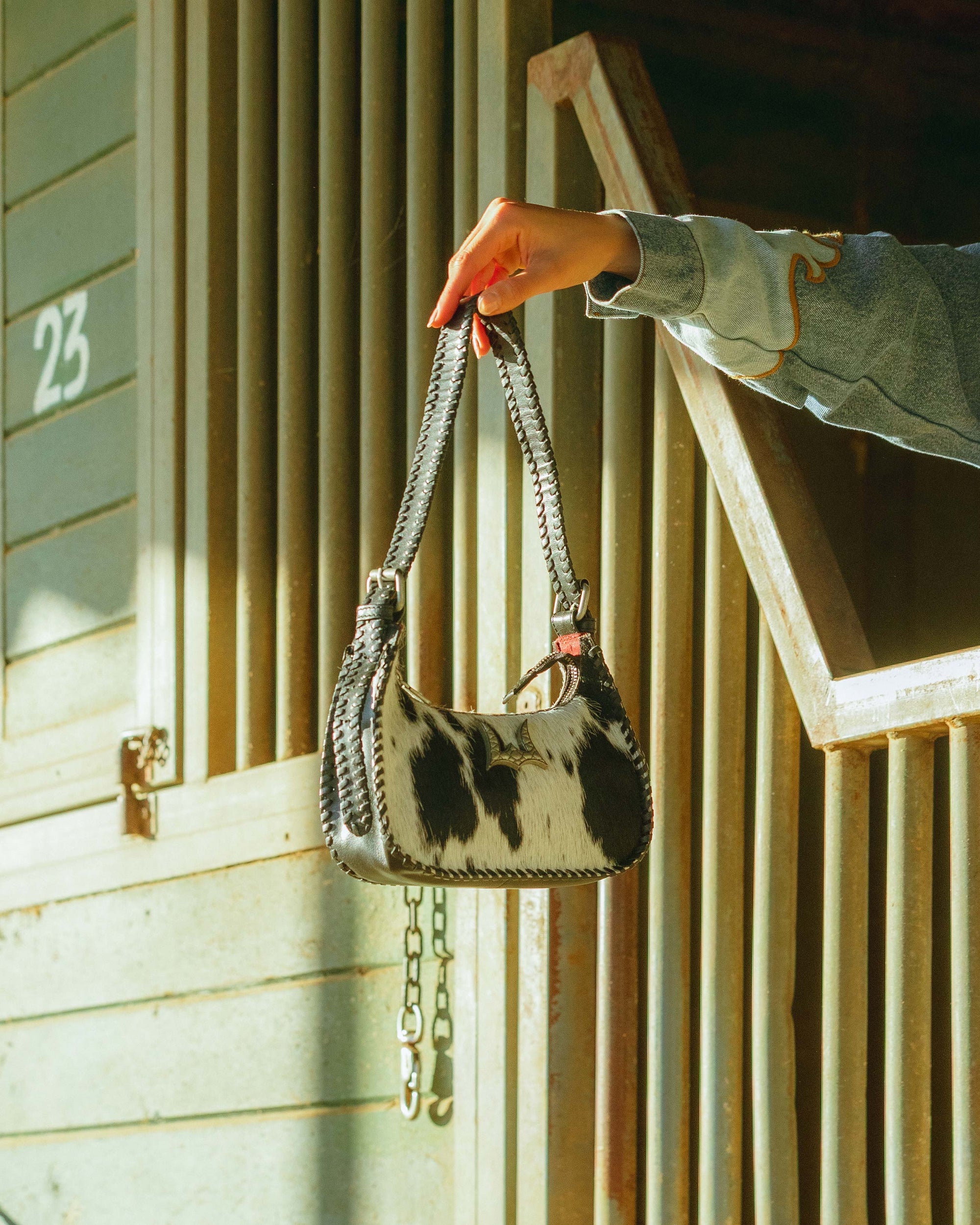 Dannia Medium Purse In Black &amp; White Cowhide