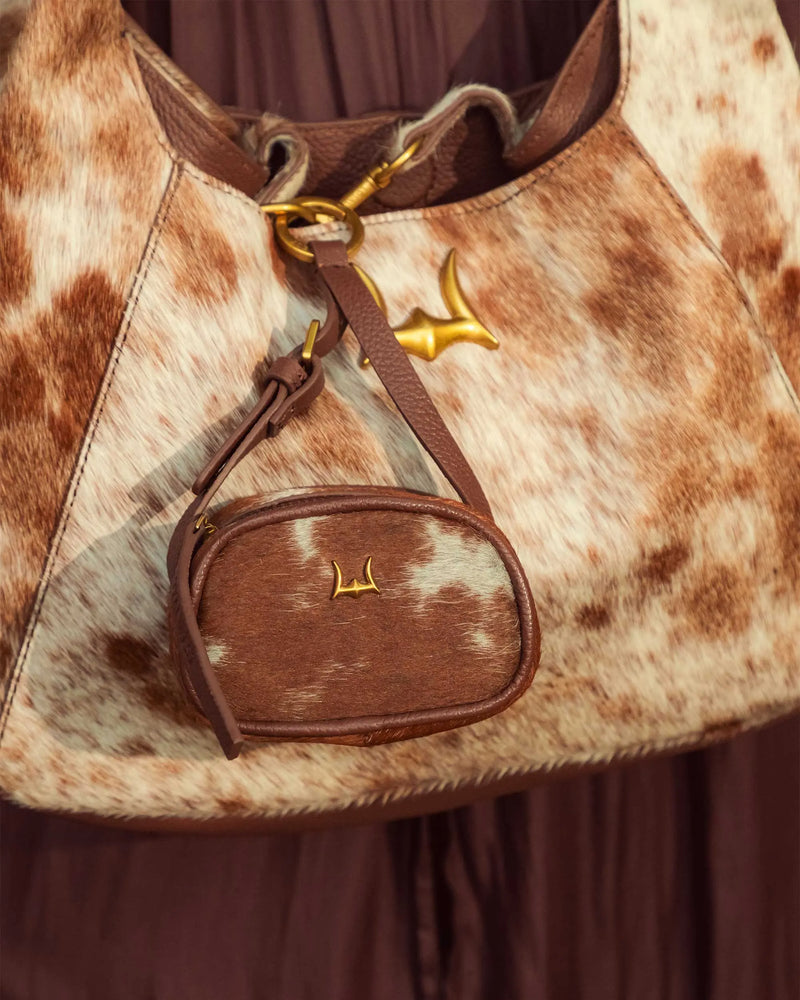 Sophia Micro Bag Charm - Brown & White Cowhide
