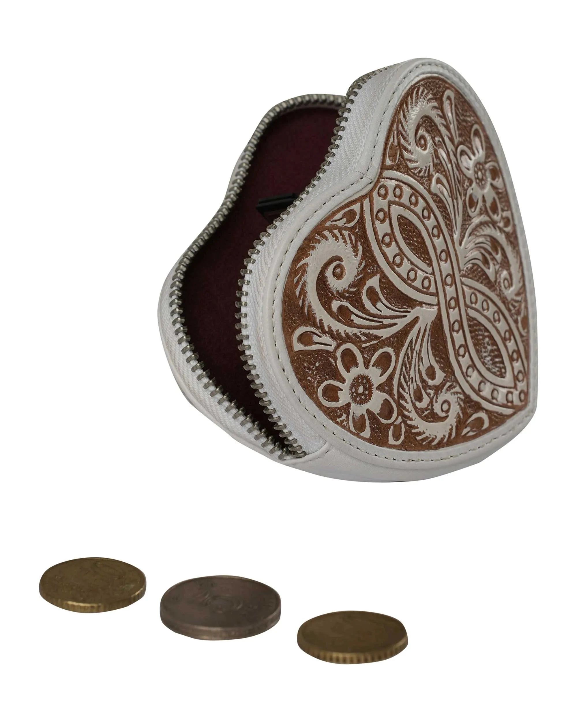 HandTooled Cupid Coin Pouch – Ivory Dust