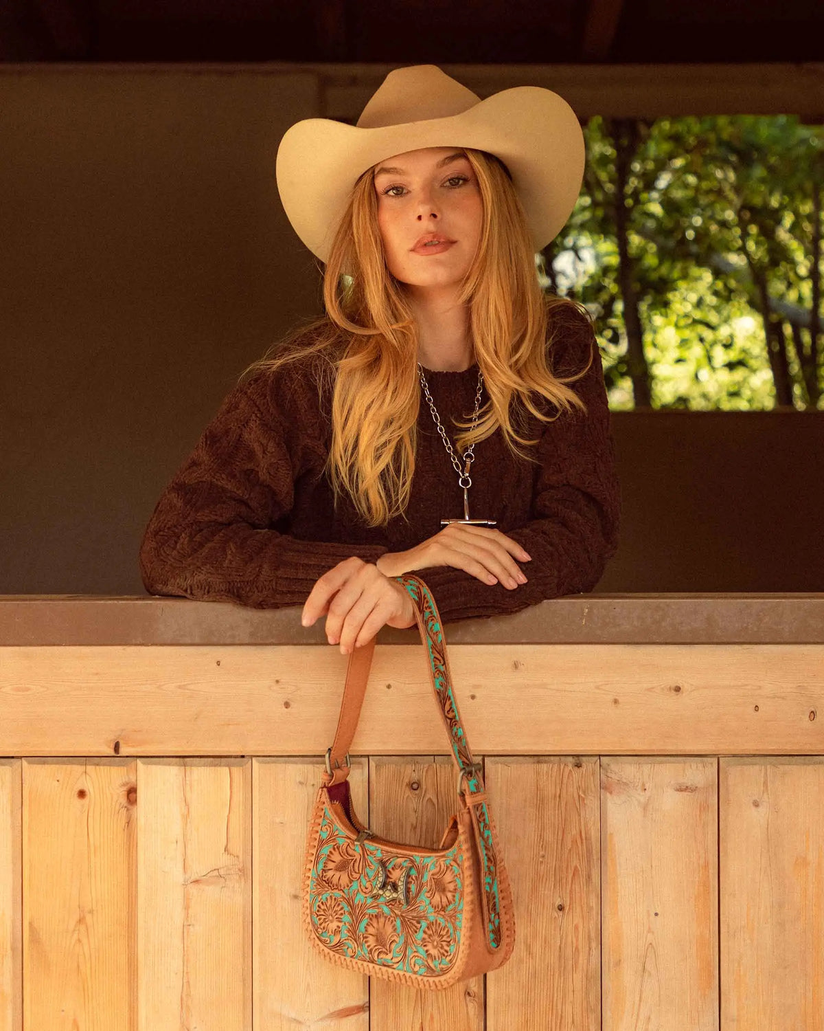 Handtooled Dannia Medium Purse - Whiskey &amp; Water
