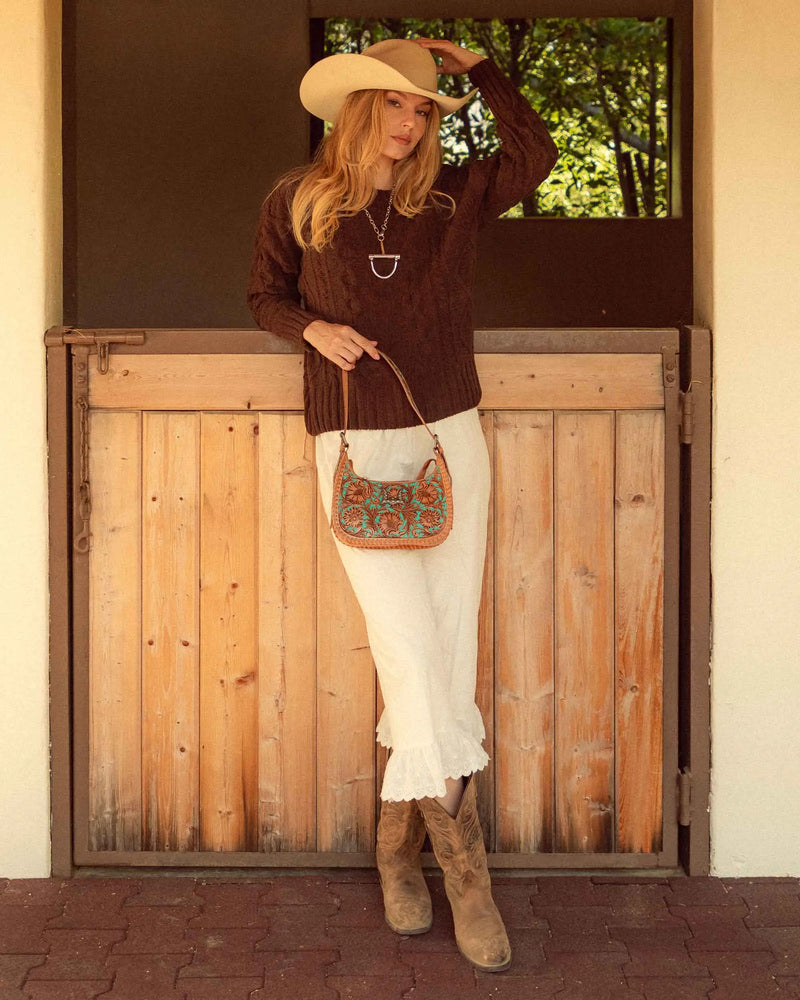 Handtooled Dannia Medium Purse - Whiskey & Water