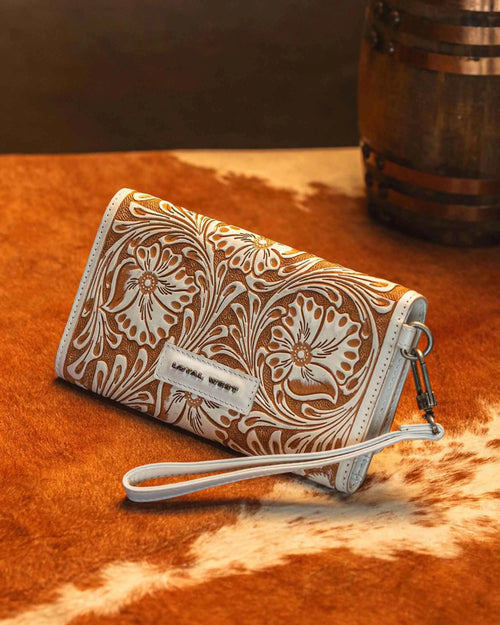 Handtooled Drover Wallet - Ivory Dust