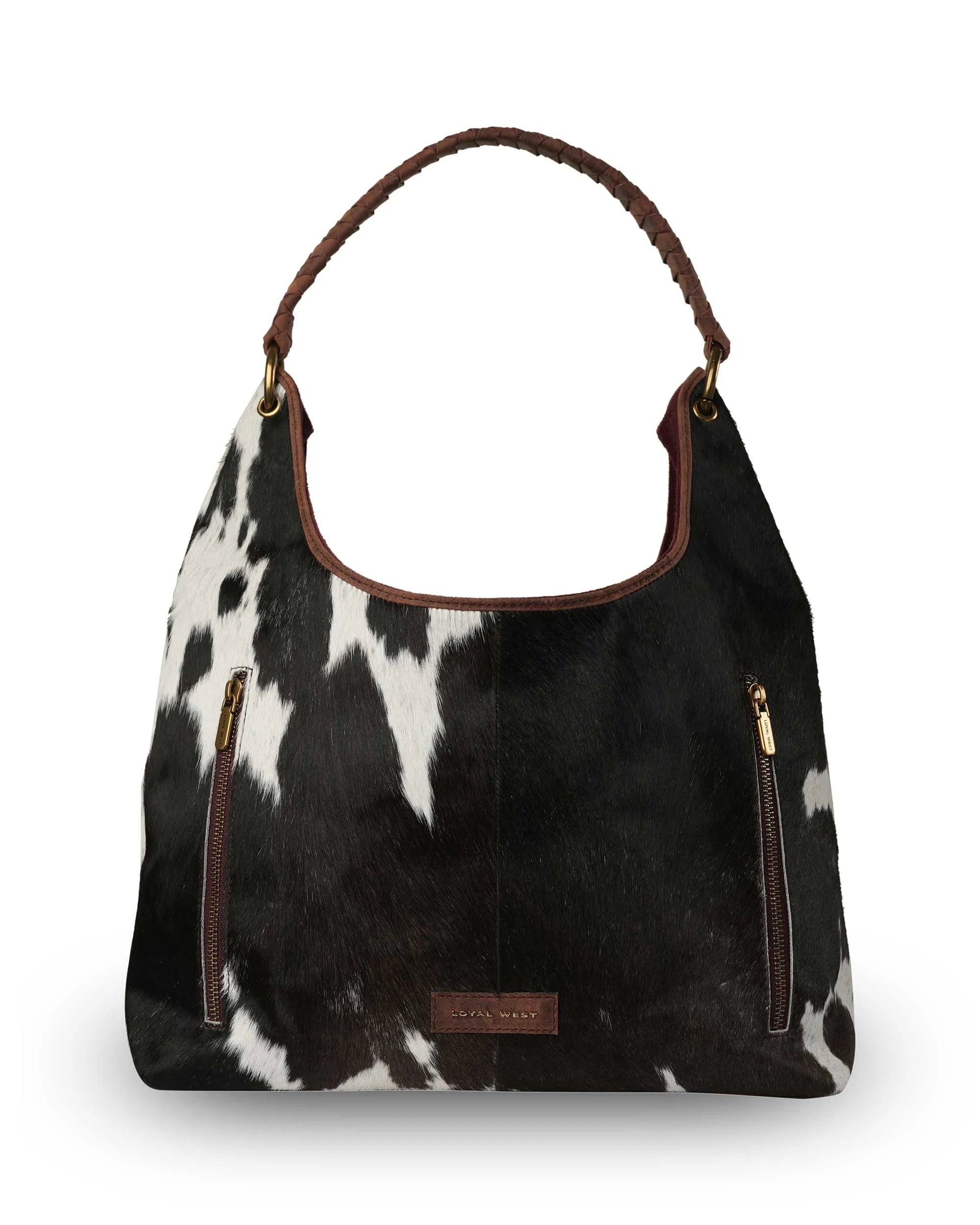 LW Large Purse - Black &amp; White Cowhide With Oiled Ruby Leather