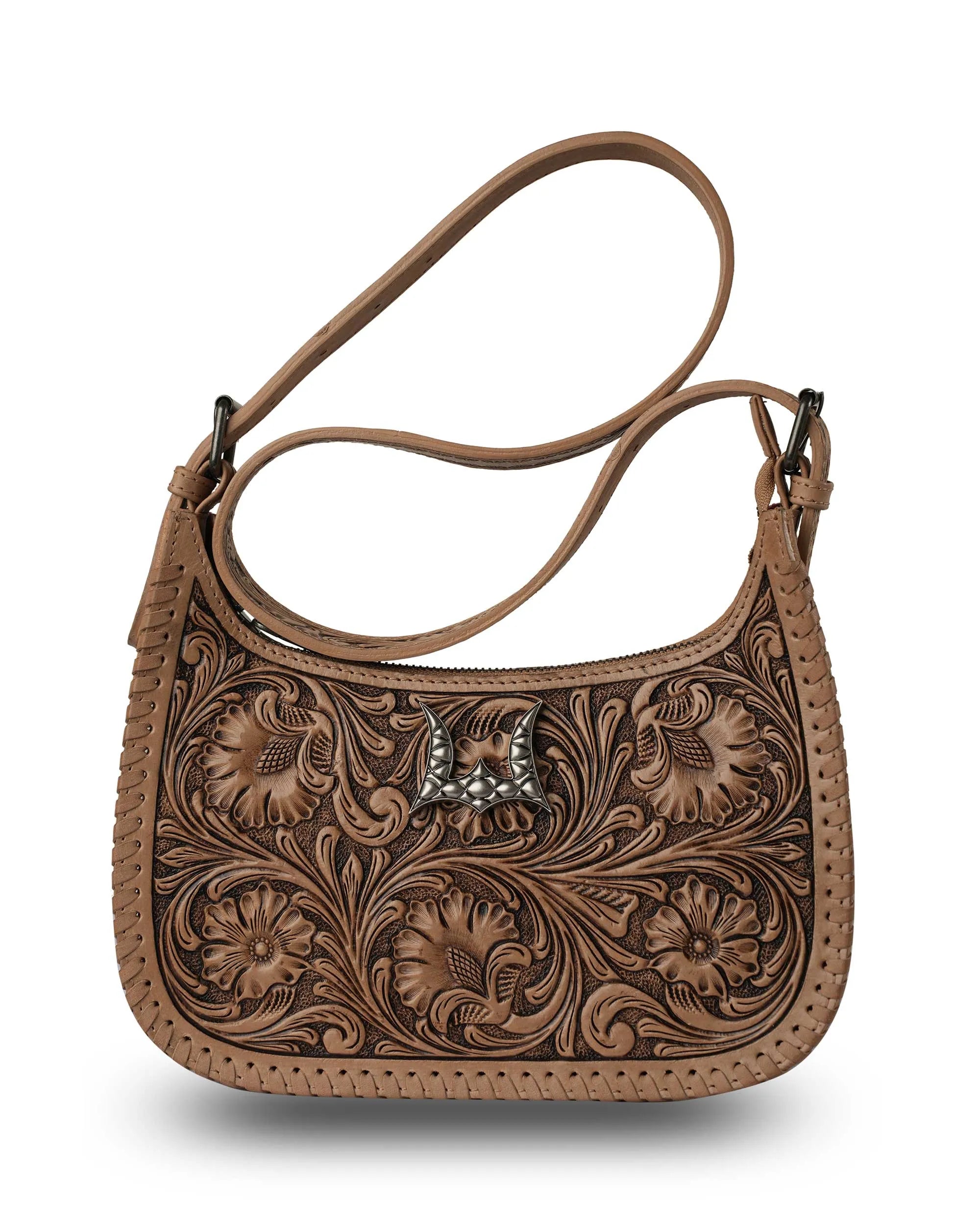 Handtooled Dannia Large Purse - Saddle Brown