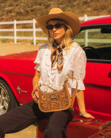 Handtooled Dannia Large Purse - Saddle Brown