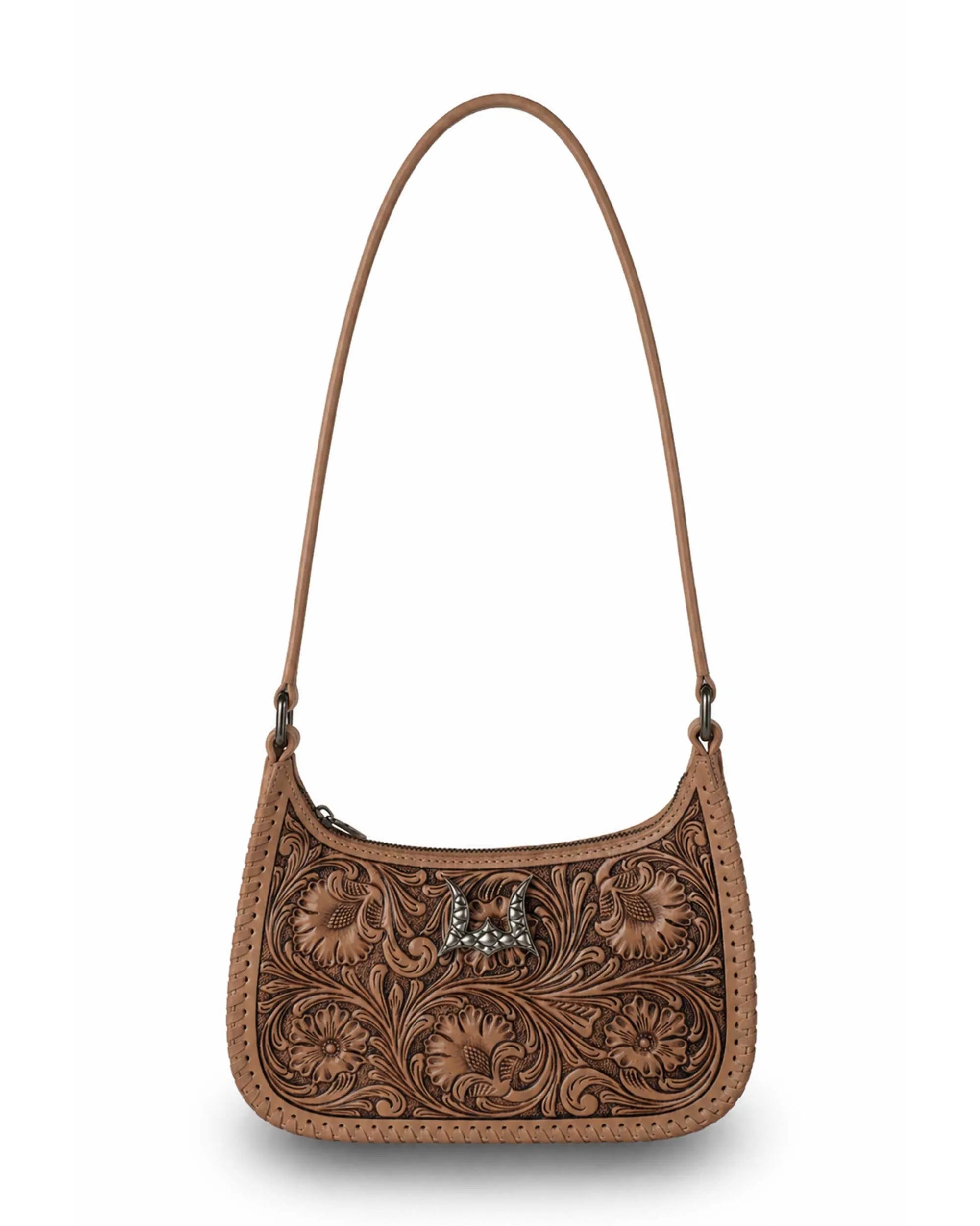Handtooled Dannia Large Purse - Saddle Brown