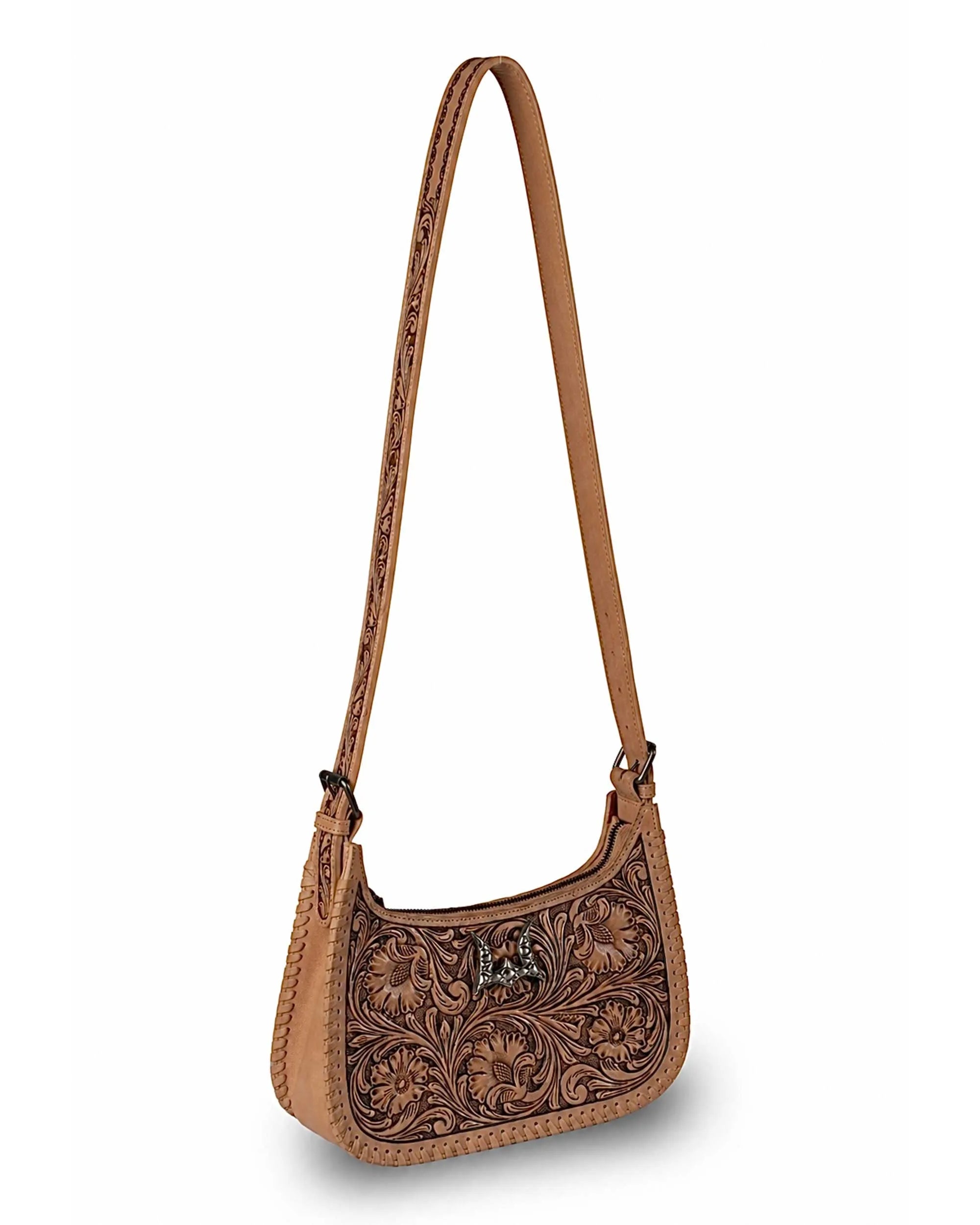 Handtooled Dannia Large Purse - Saddle Brown