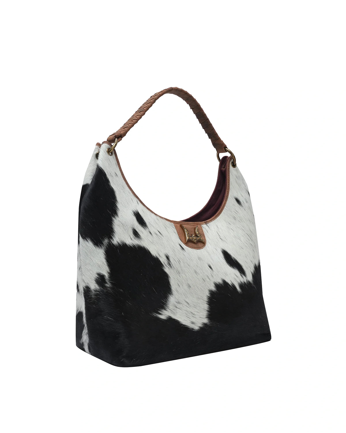 LW Large Purse - Black &amp; White Cowhide With Brown Leather