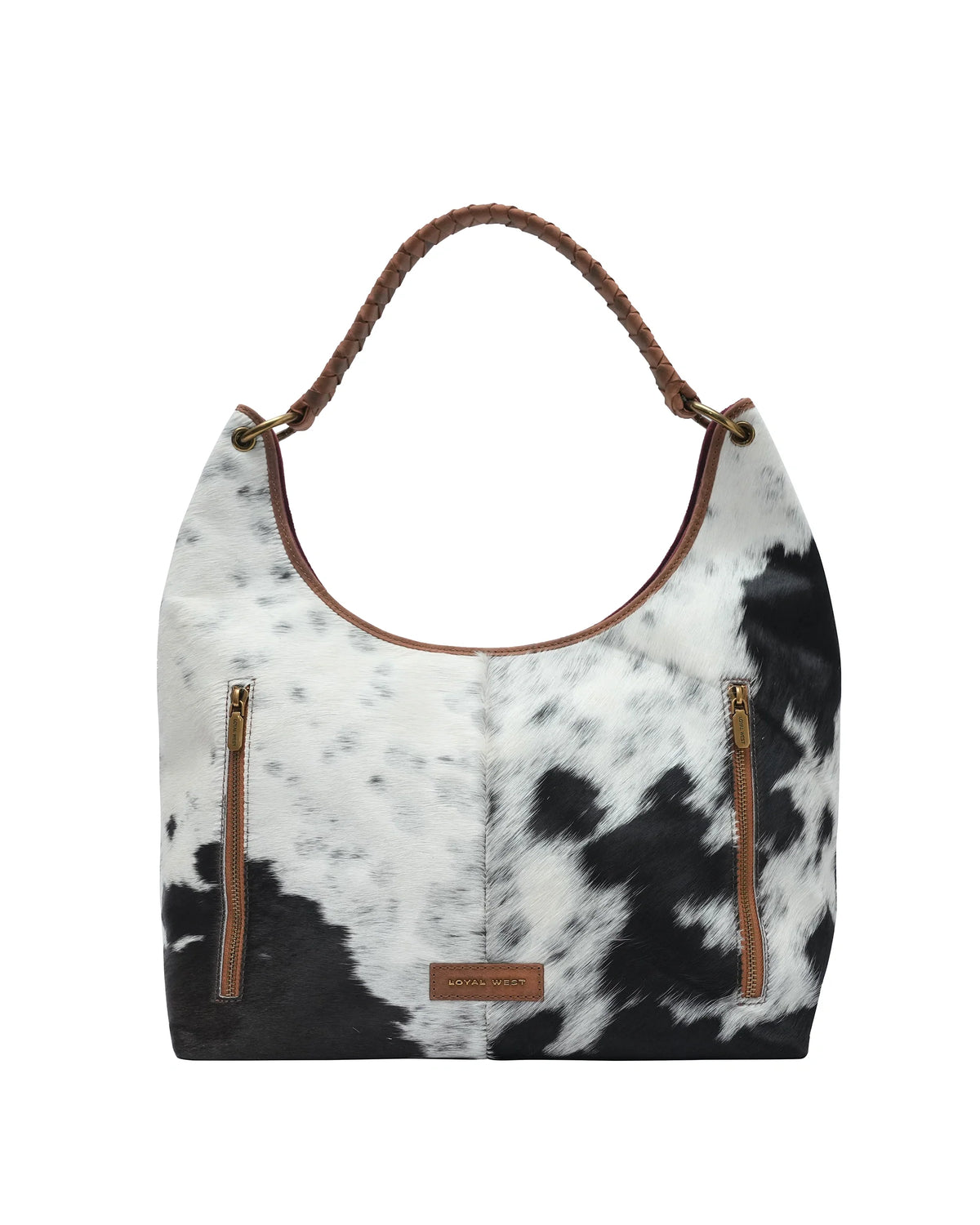 LW Large Purse - Black &amp; White Cowhide With Brown Leather