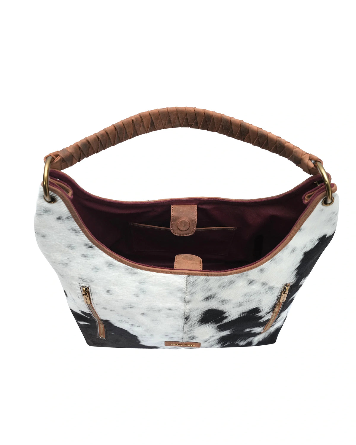 LW Large Purse - Black &amp; White Cowhide With Brown Leather