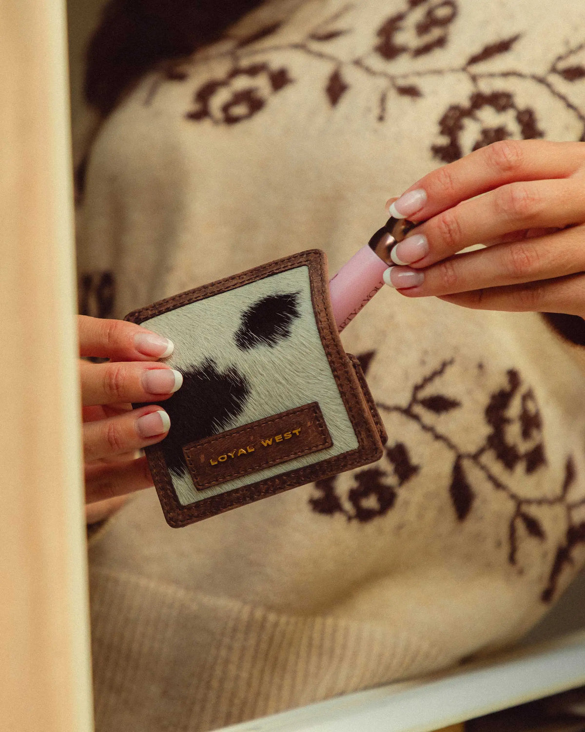Cattle Lipstick Case - Black &amp; White Cowhide