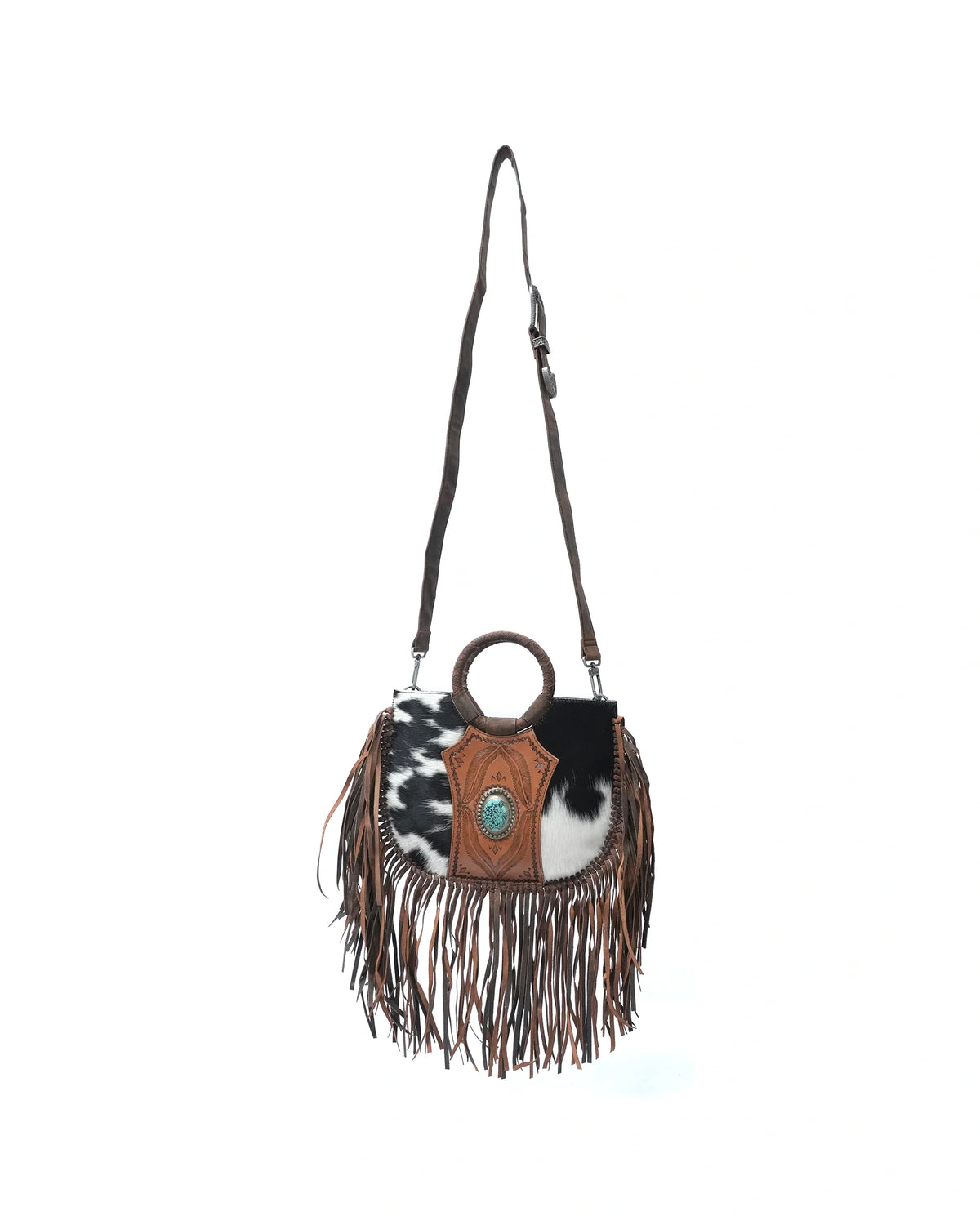 Sedona Tassle Bag - Black & White Cowhide