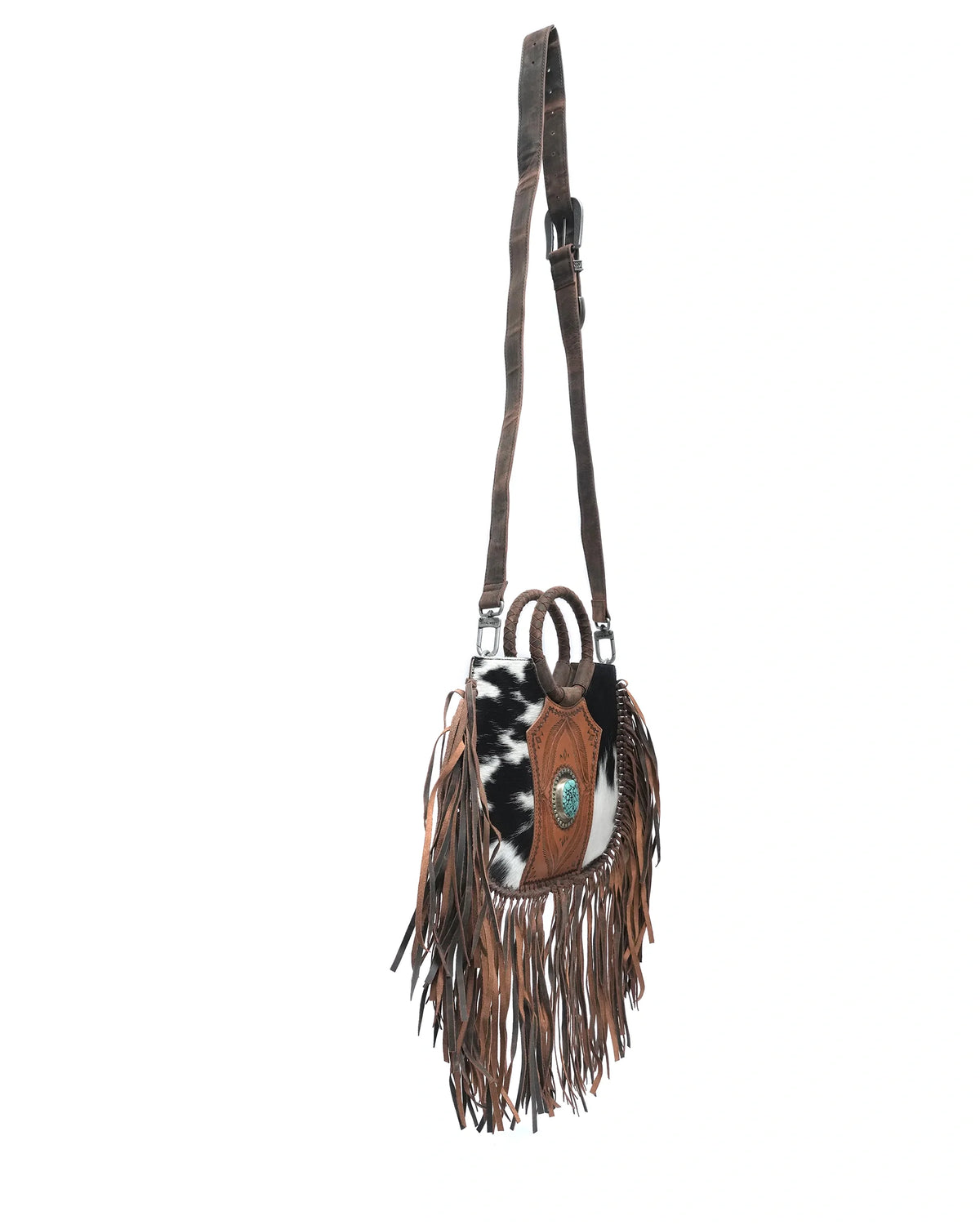 Sedona Tassle Bag - Black &amp; White Cowhide