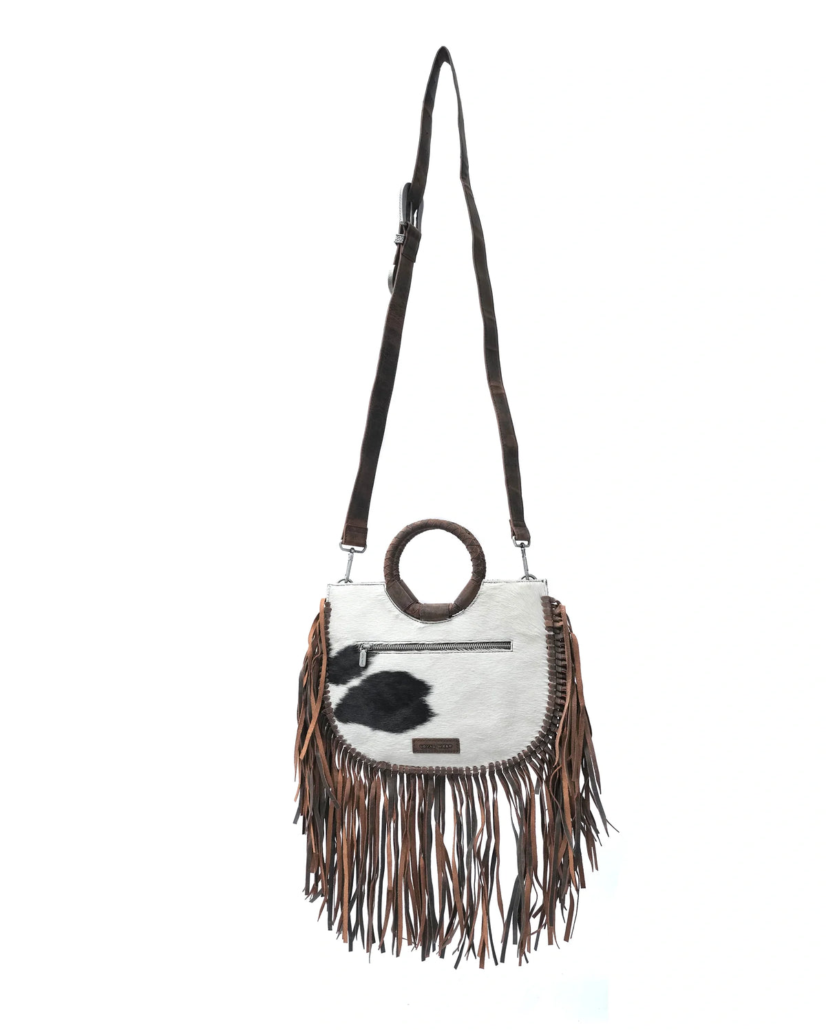 Sedona Tassle Bag - Black &amp; White Cowhide