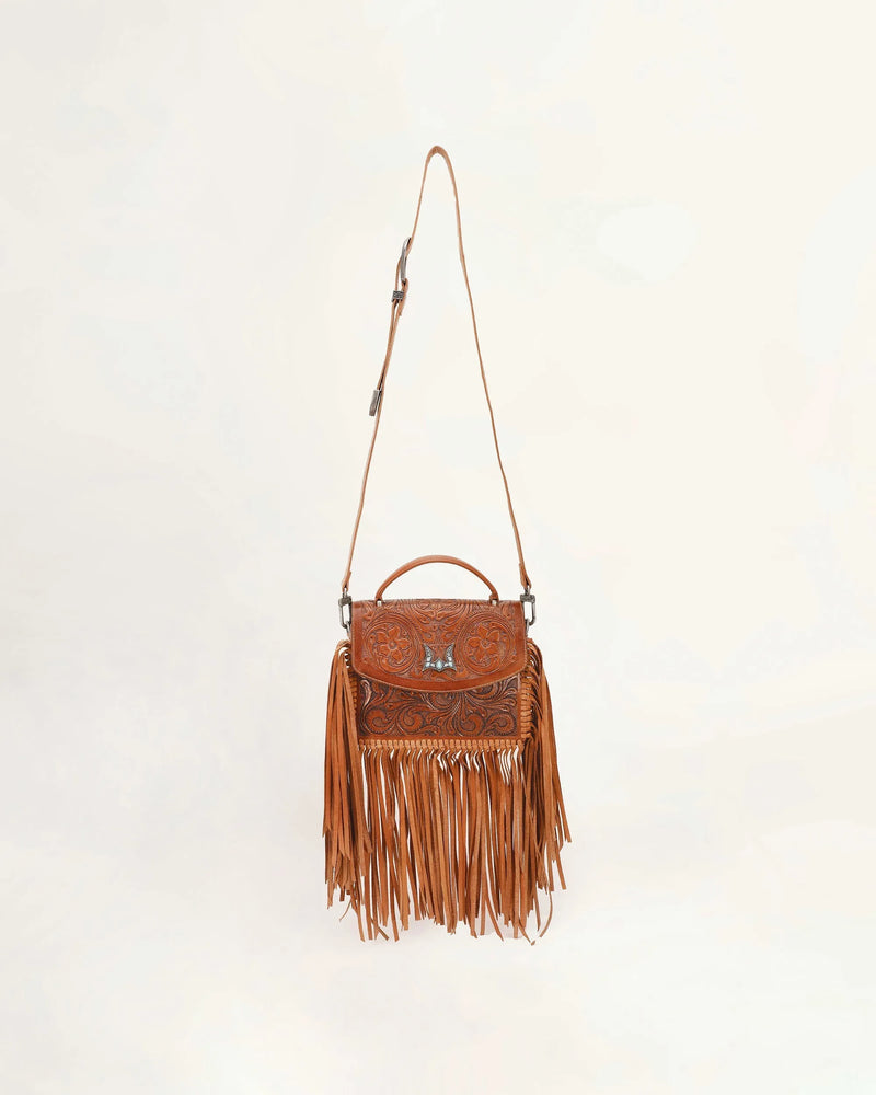 Classic Flap Medium Tassle Bag Floria Handtooled