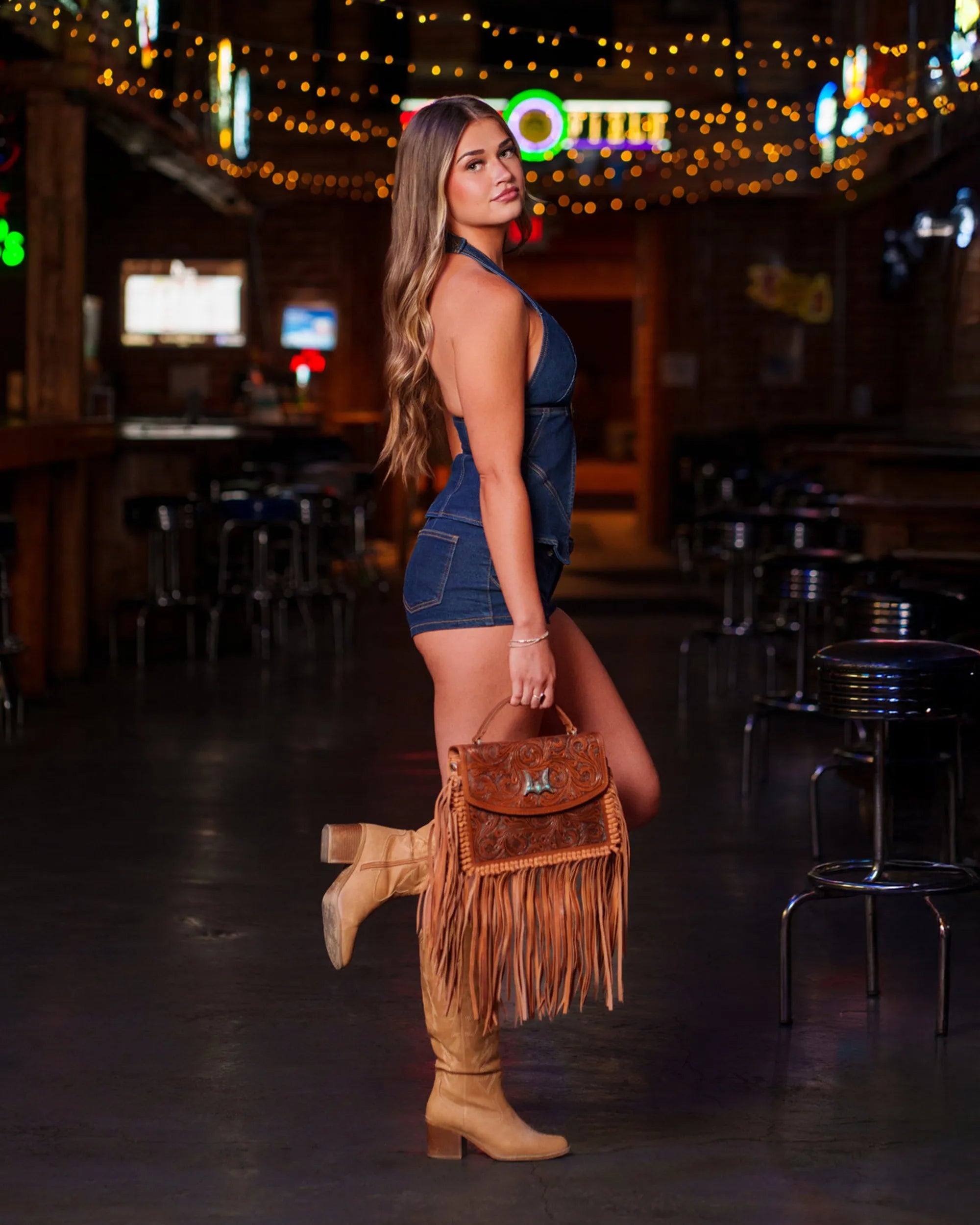Classic Flap Medium Tassle Bag Floria Handtooled