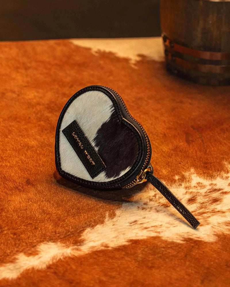Black & White Cowhide Cupid Coin Pouch