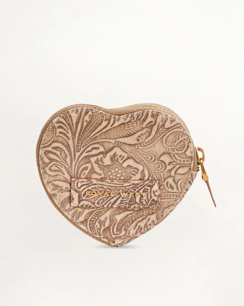 Cupid Coin Pouch in Embossed Floral Leather