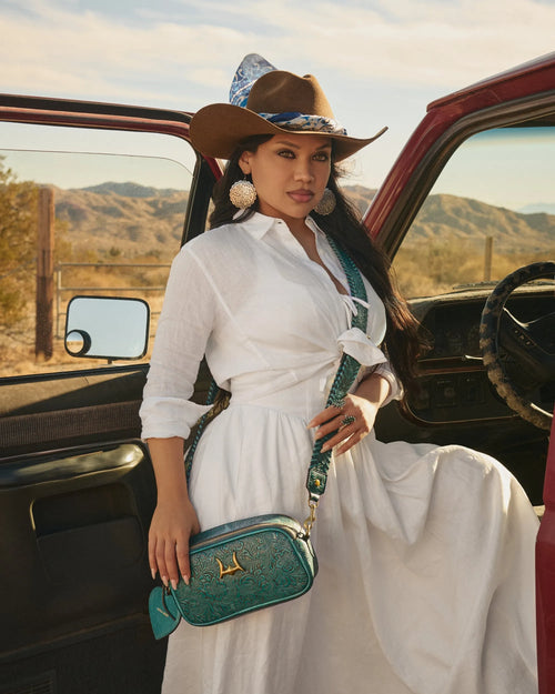 Sophia Shoulder Bag – Turquoise Floral Leather