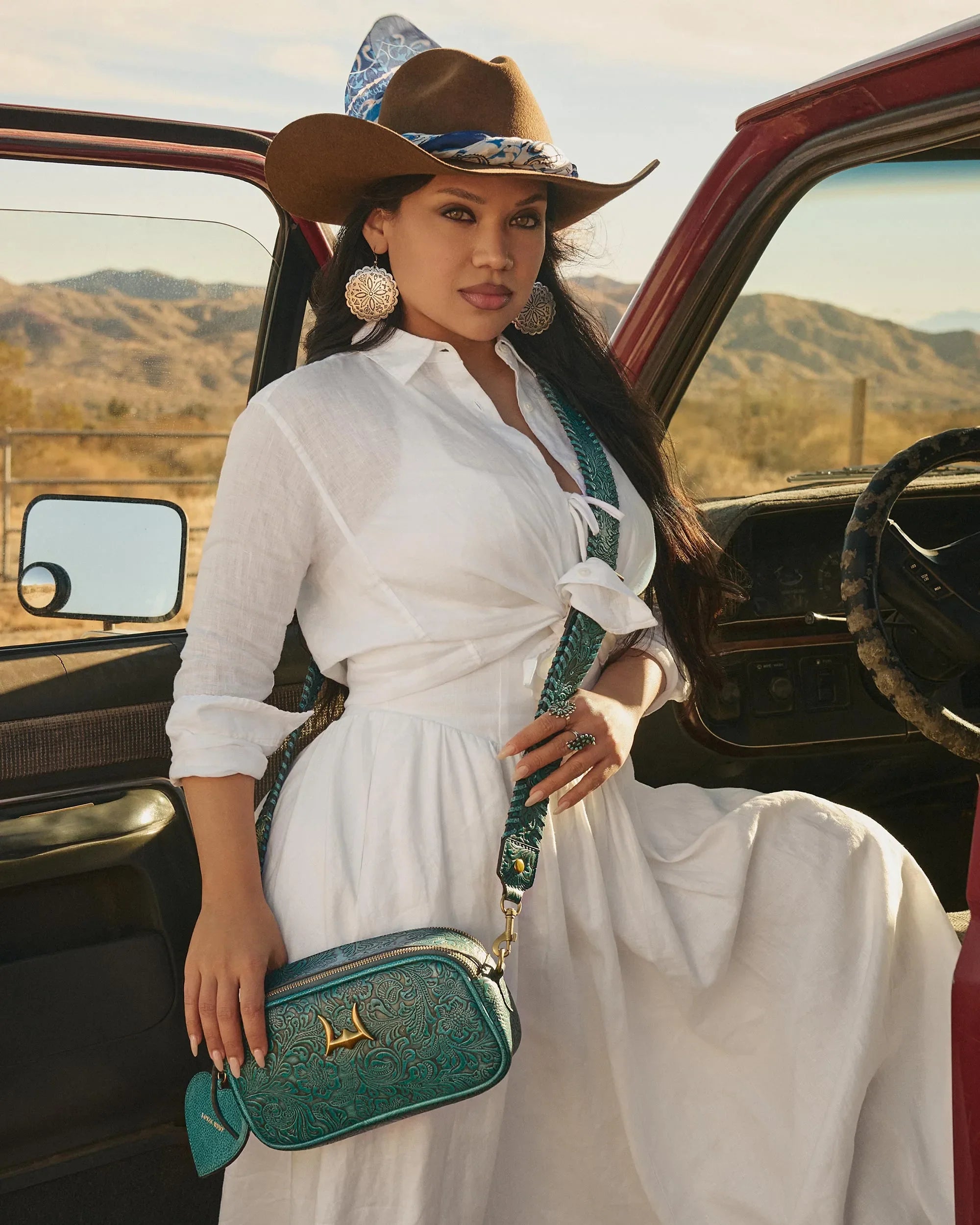 Sophia Shoulder Bag – Turquoise Floral Leather